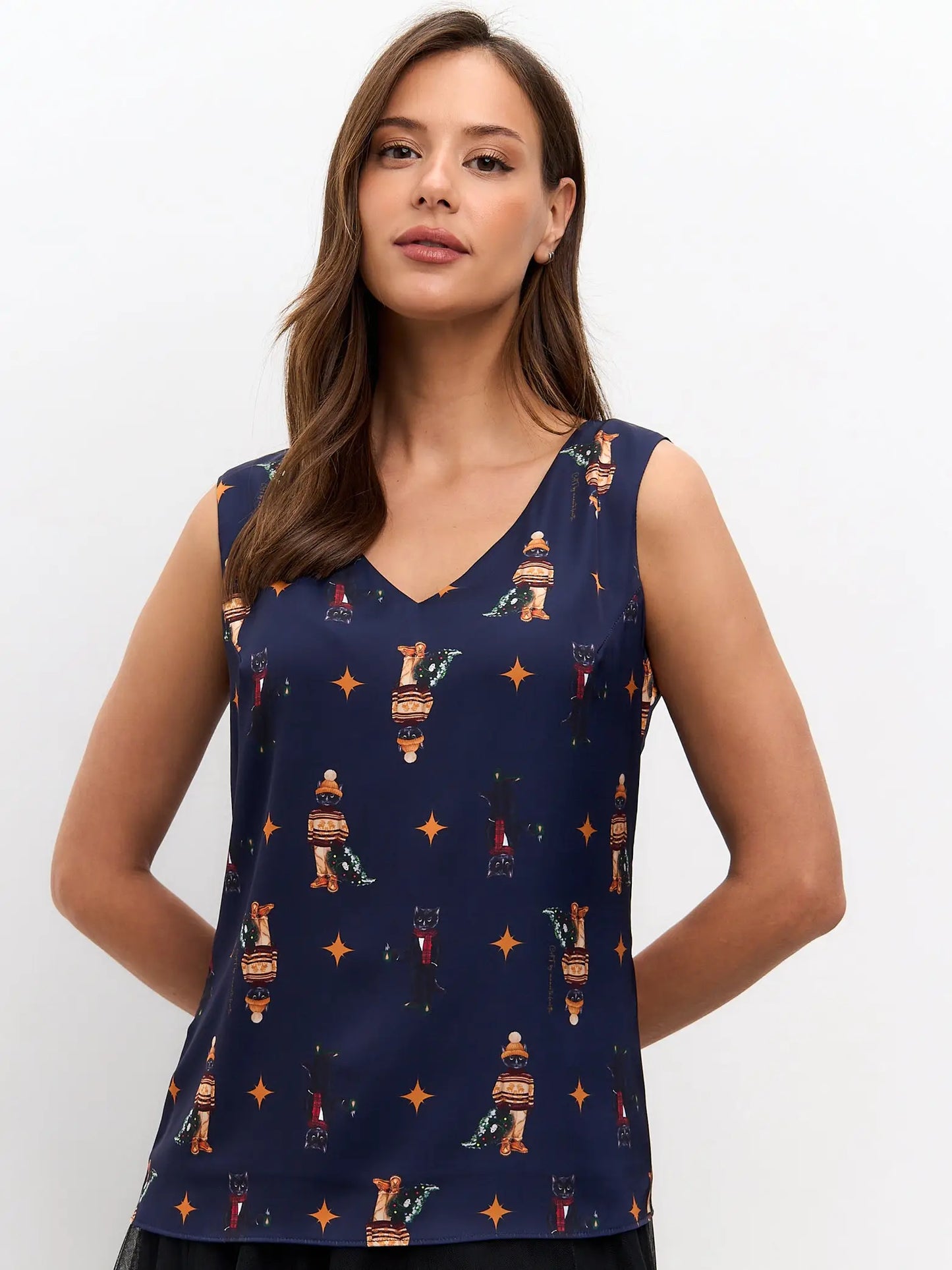 Blue Silk Top Cat | Silk top For Cat Lovers | Cat e Lolette