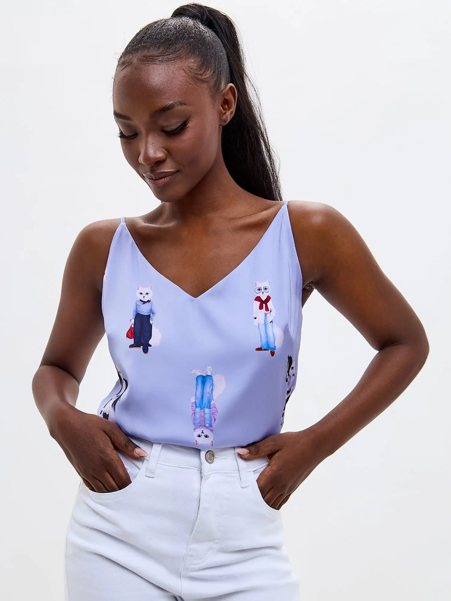 Blue Silk Top Cat | Silk top For Cat Lovers | Cat e Lolette