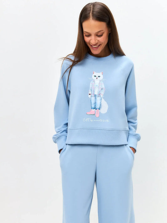 Blue Sweatshirt White Country Cat | Hoodie & sweatshirt For Cat