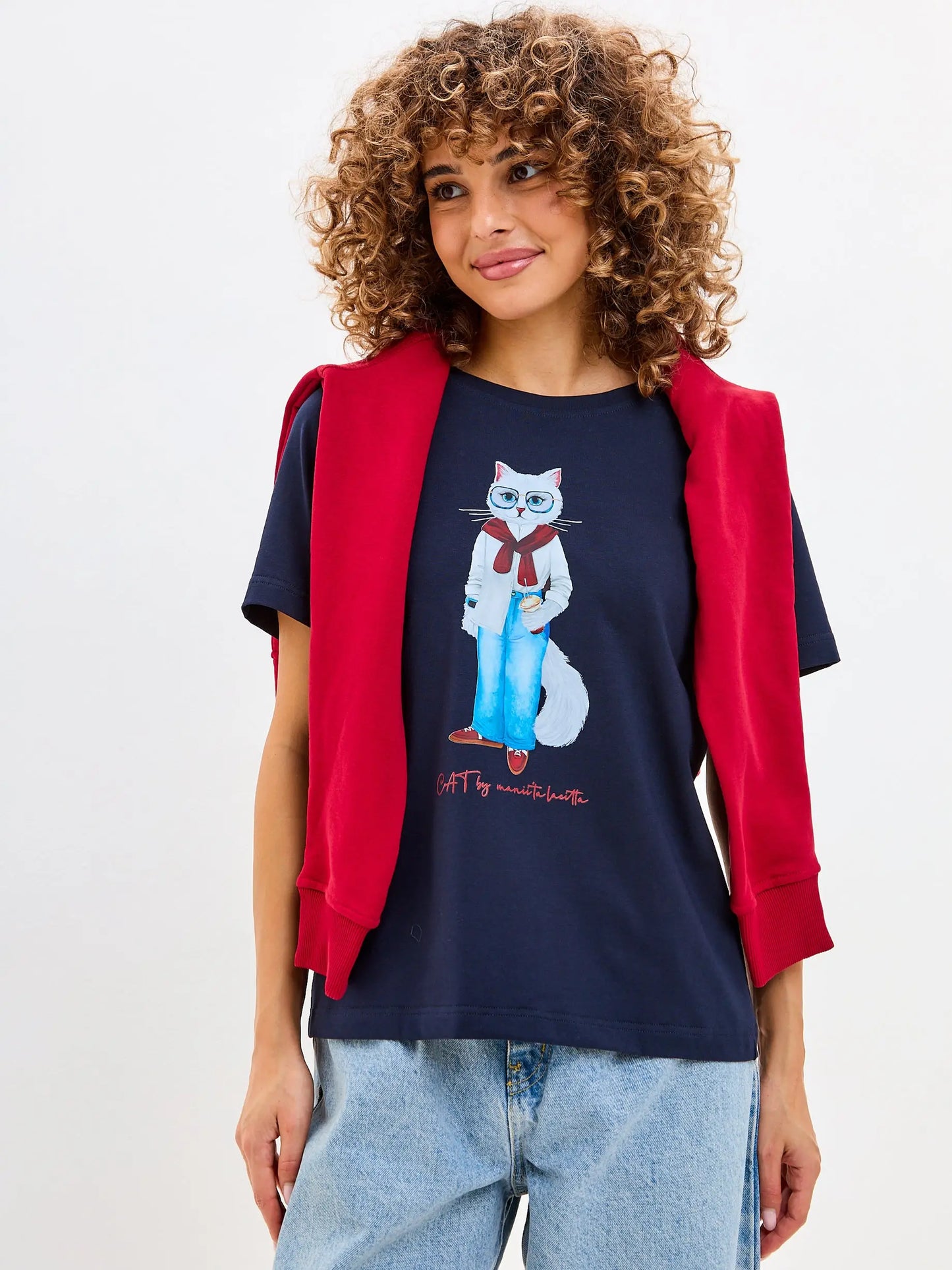 Blue T-shirt Coffee Cat | T-shirt For Cat Lovers | Cat e Lolette