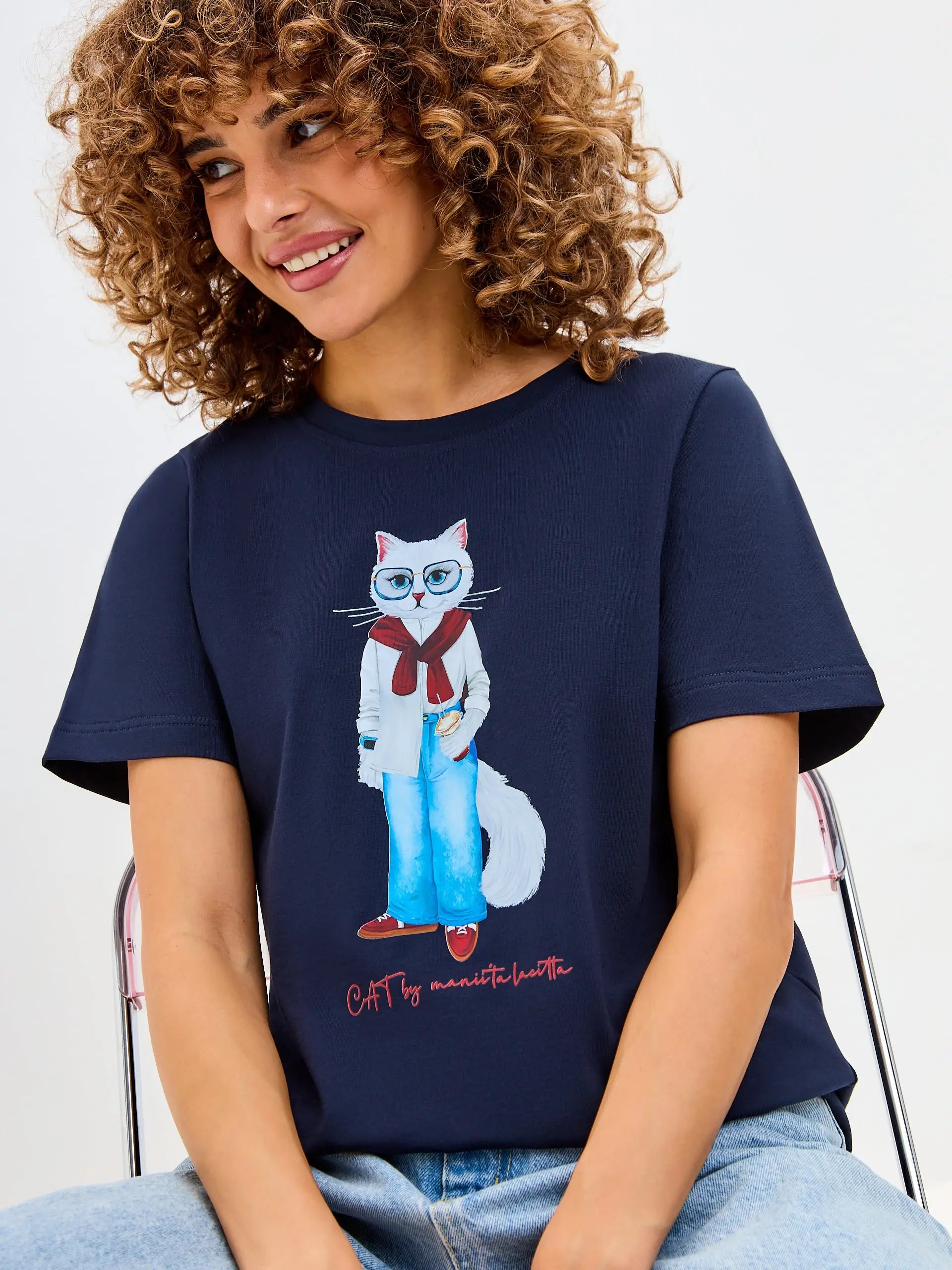 Blue T-shirt Coffee Cat | T-shirt For Cat Lovers | Cat e Lolette