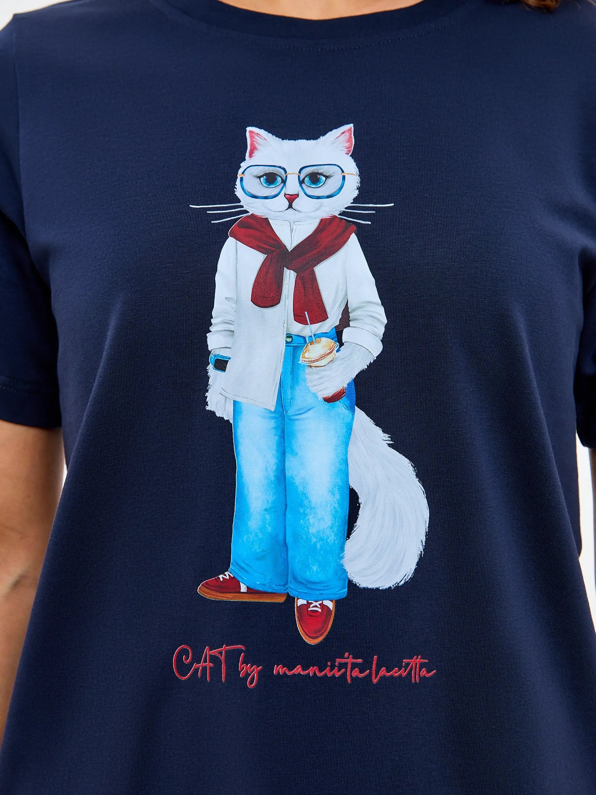 Blue T-shirt Coffee Cat | T-shirt For Cat Lovers | Cat e Lolette