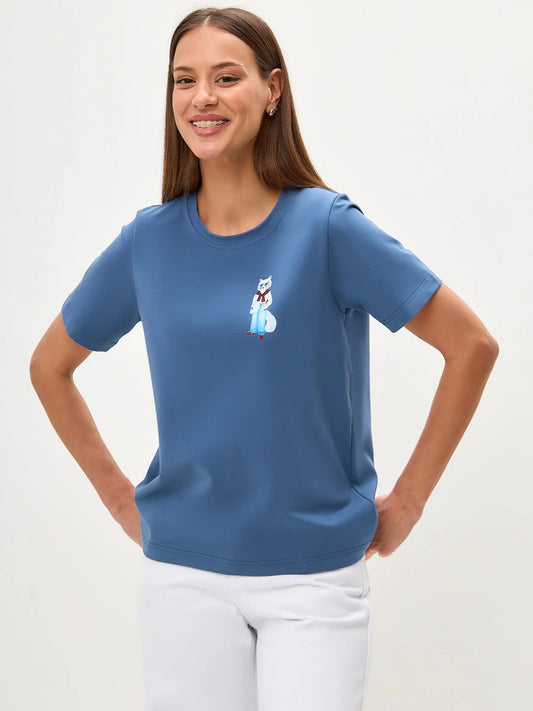 Blue T-shirt Coffee Cat | T-shirt For Cat Lovers | Cat e Lolette