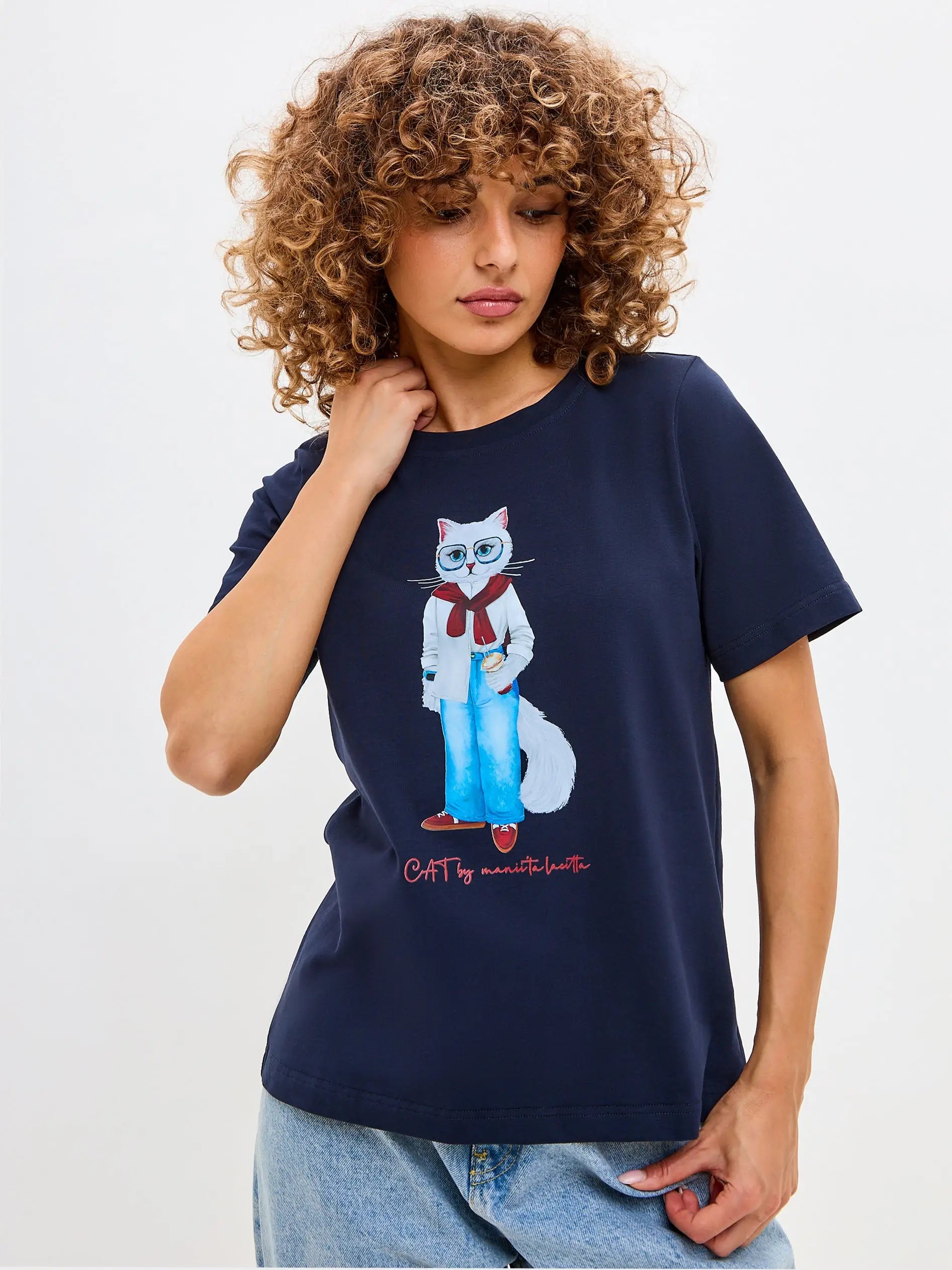 Blue T-shirt Coffee Cat | T-shirt For Cat Lovers | Cat e Lolette