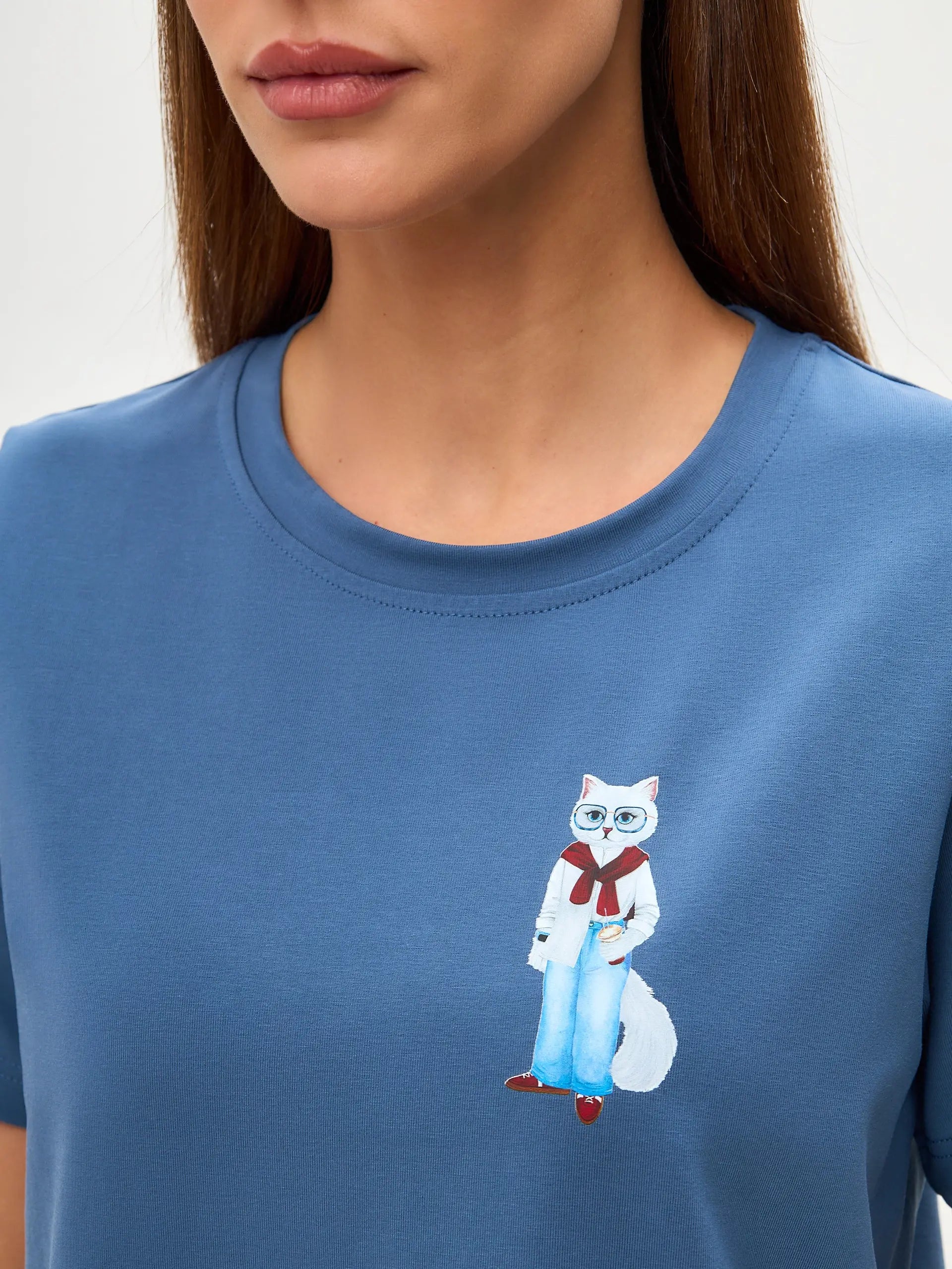 Blue T-shirt Coffee Cat | T-shirt For Cat Lovers | Cat e Lolette