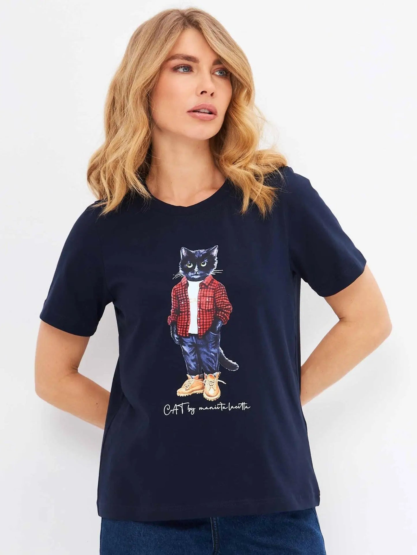 Blue T-shirt Country Cat | T-shirt For Cat Lovers | Cat e Lolette