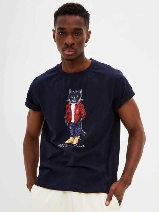 Blue T-shirt Country Cat | T-shirt For Cat Lovers | Cat e Lolette