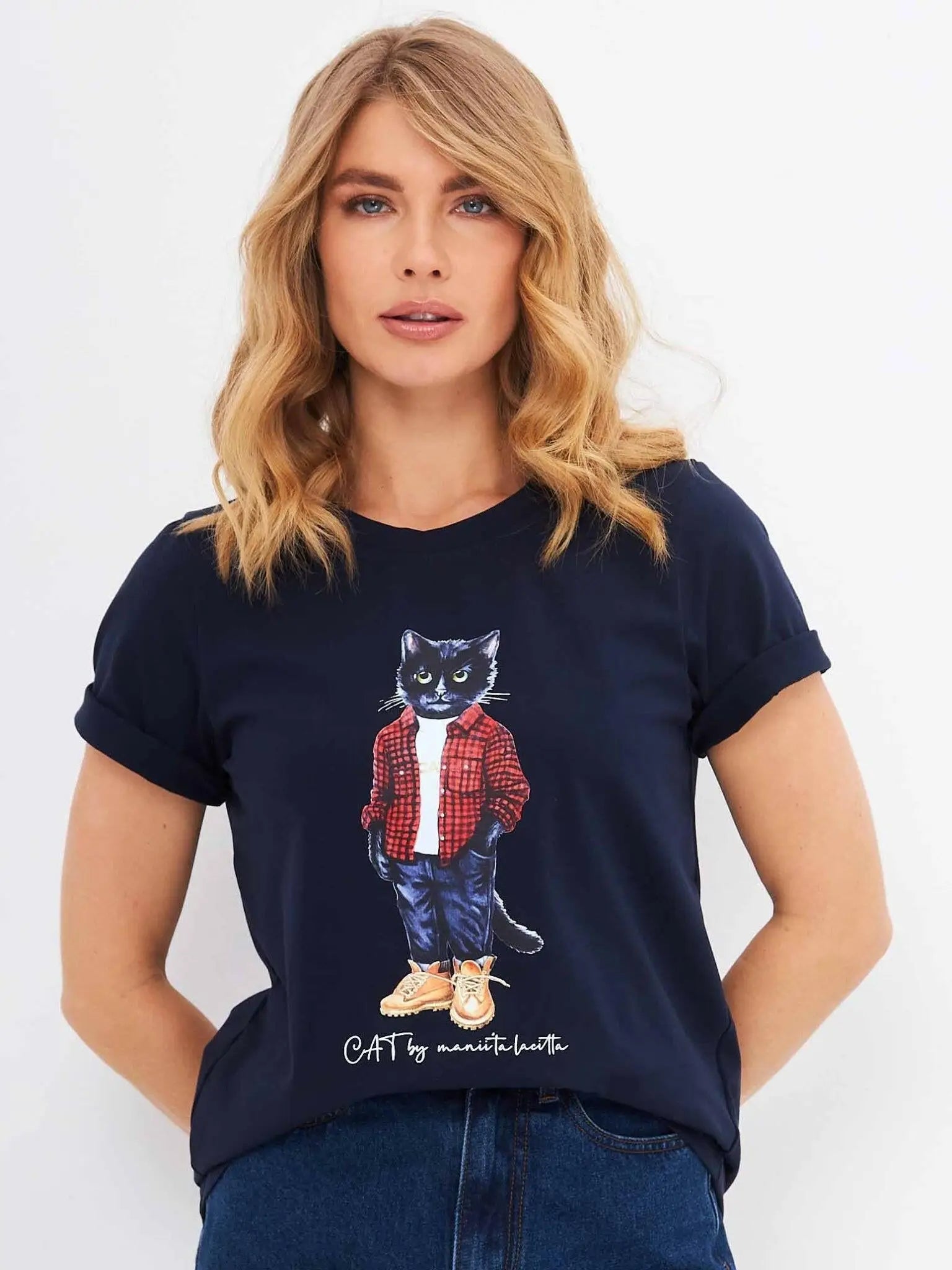 Blue T-shirt Country Cat | T-shirt For Cat Lovers | Cat e Lolette