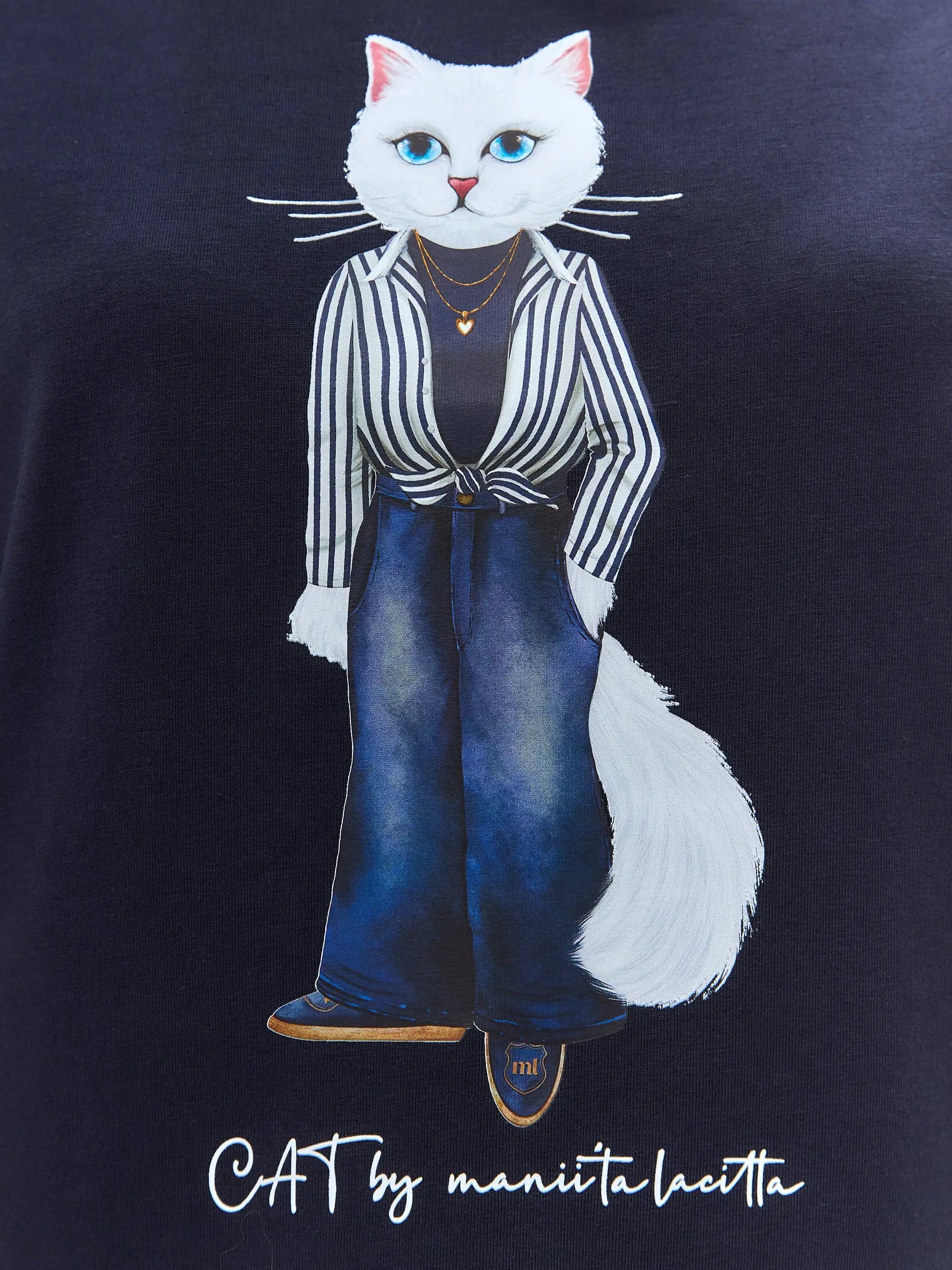 Blue T-shirt Country White Cat | T-shirt For Cat Lovers | Cat e