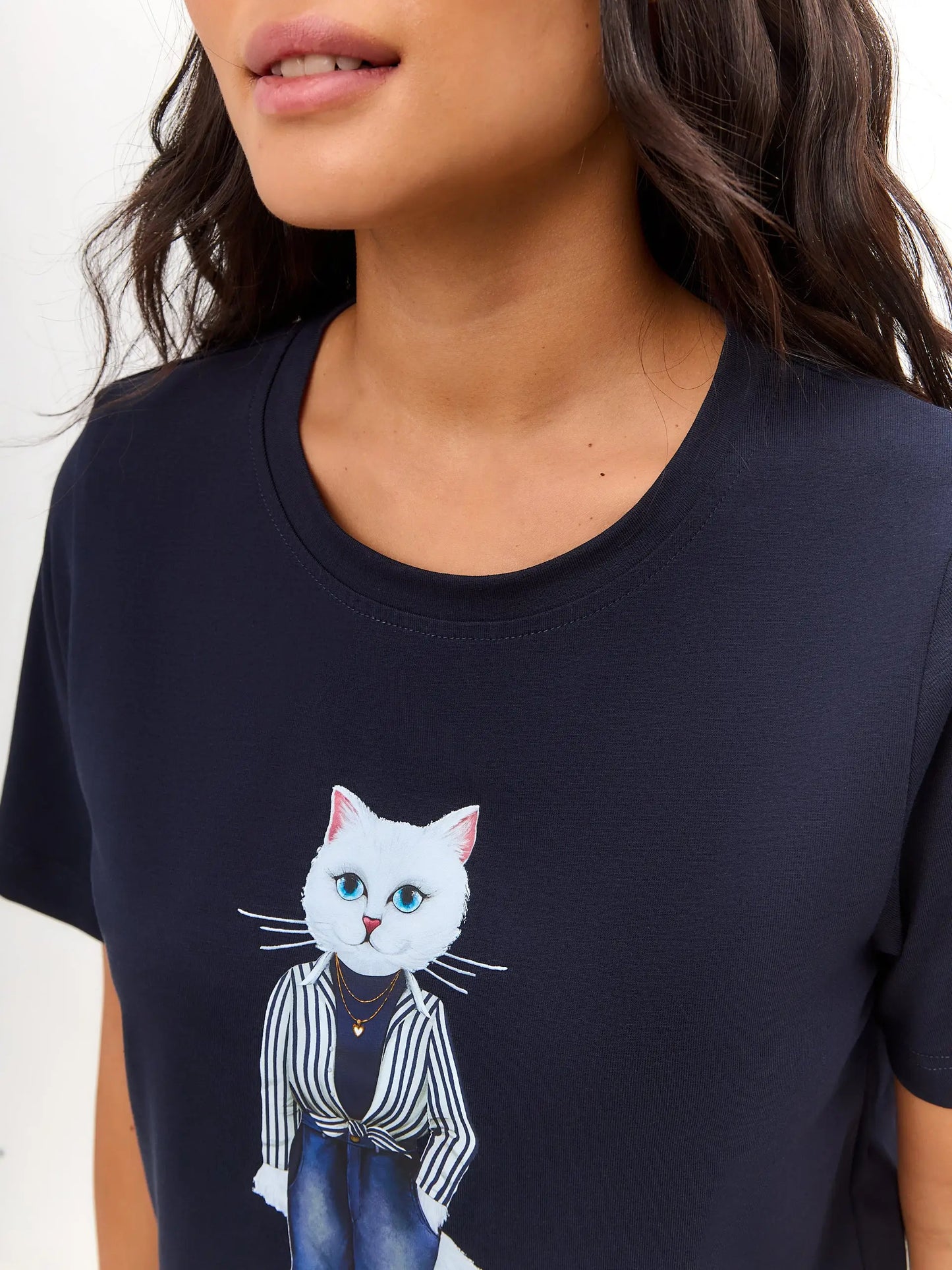 Blue T-shirt Country White Cat | T-shirt For Cat Lovers | Cat e