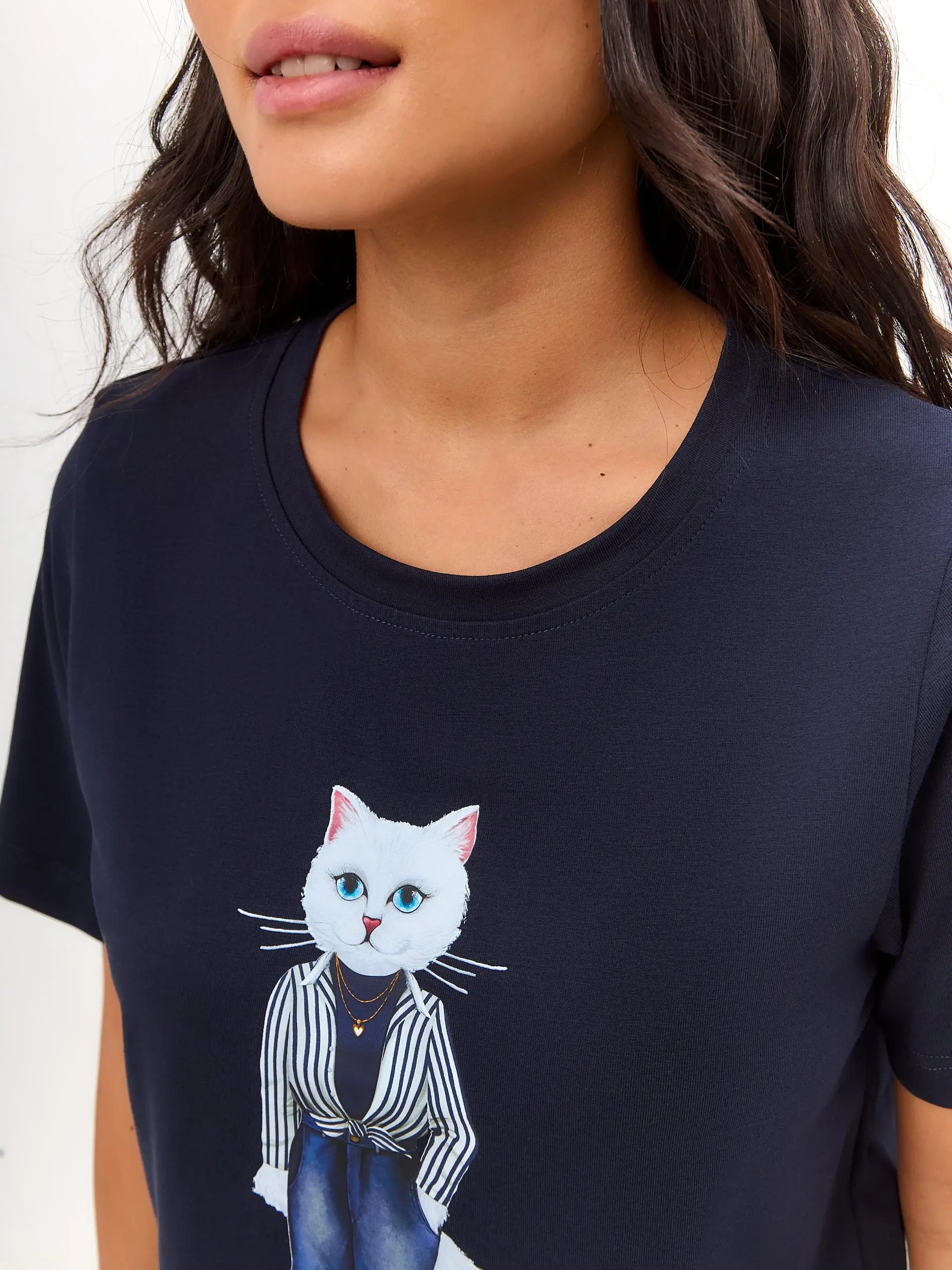 Blue T-shirt Country White Cat | T-shirt For Cat Lovers | Cat e