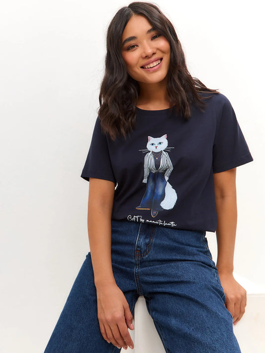 Blue T-shirt Country White Cat | T-shirt For Cat Lovers | Cat e