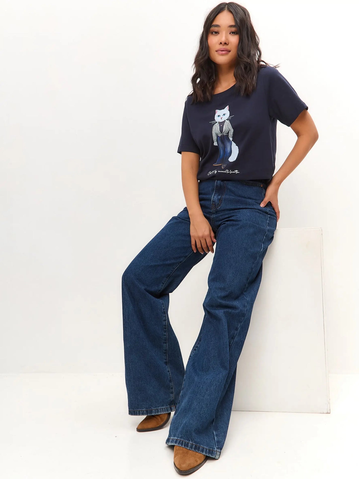 Blue T-shirt Country White Cat | T-shirt For Cat Lovers | Cat e