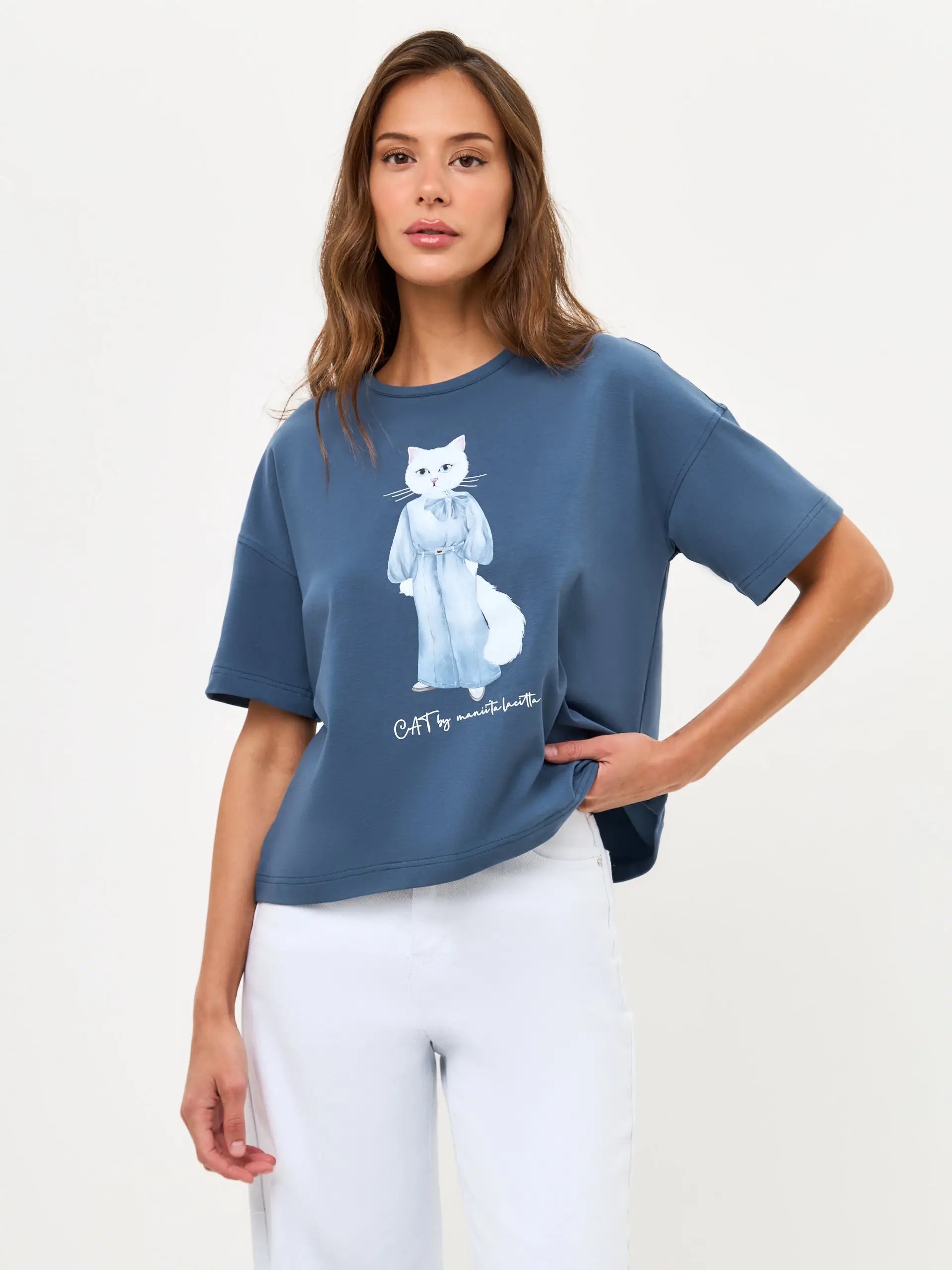 Blue T-shirt Denim Cat | T-shirt For Cat Lovers | Cat e Lolette