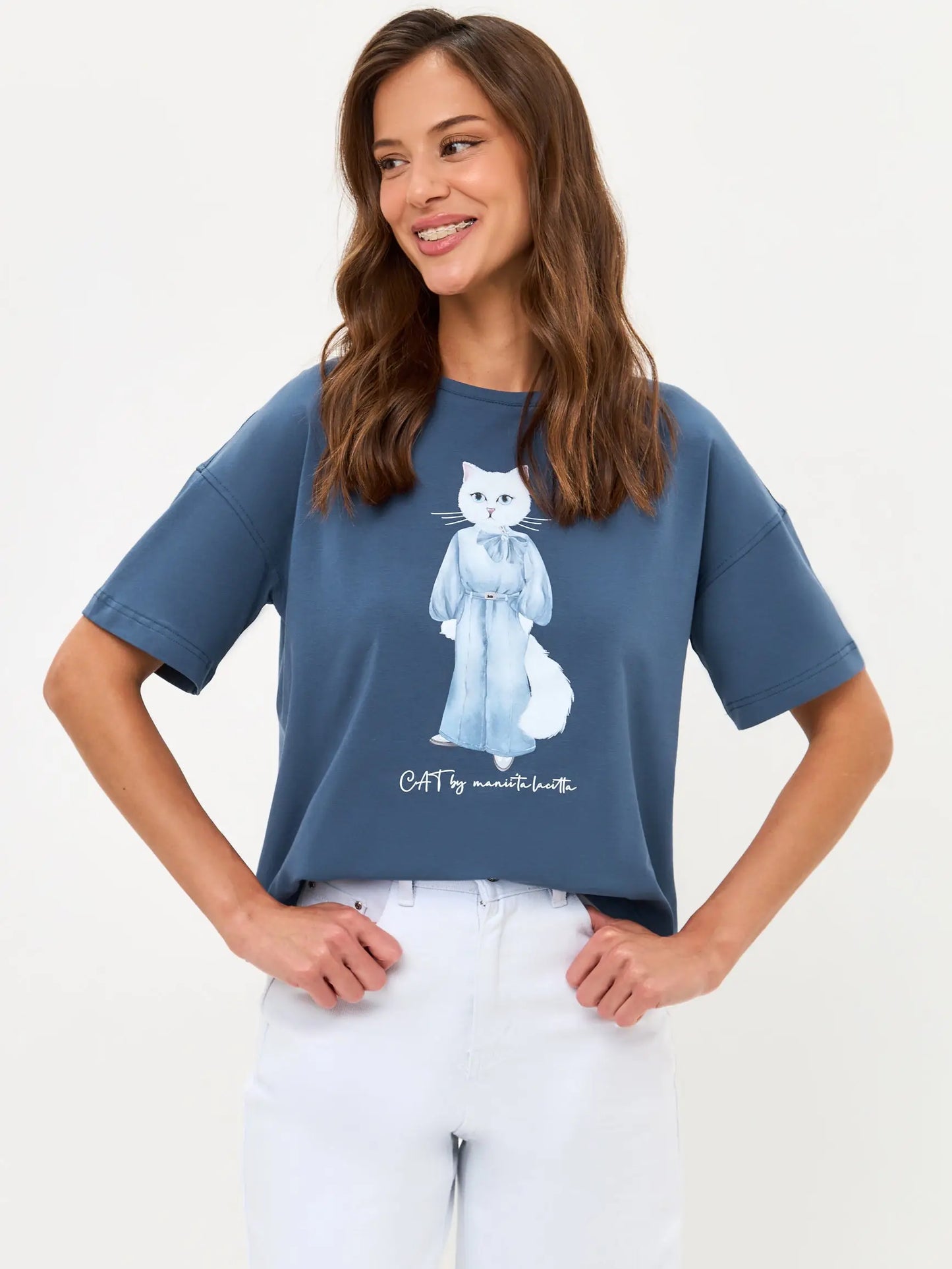 Blue T-shirt Denim Cat | T-shirt For Cat Lovers | Cat e Lolette