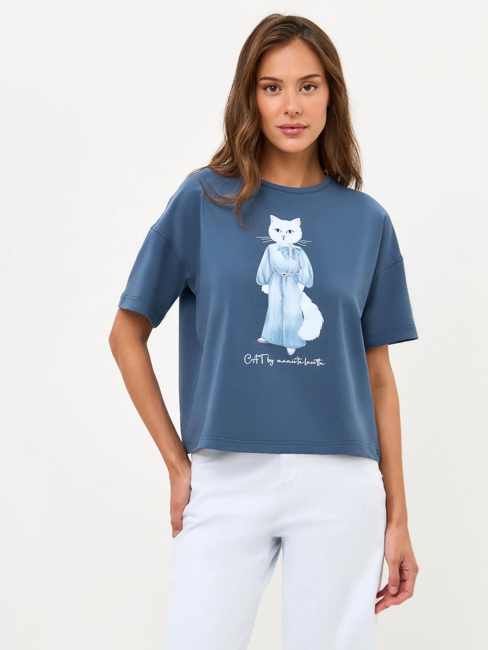 Blue T-shirt Denim Cat | T-shirt For Cat Lovers | Cat e Lolette