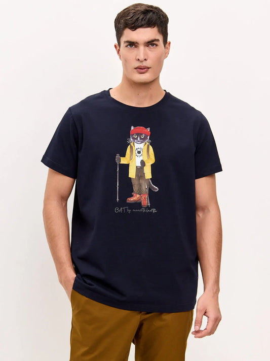 Blue T-shirt Hiking Cat | T-shirt For Cat Lovers | Cat e Lolette