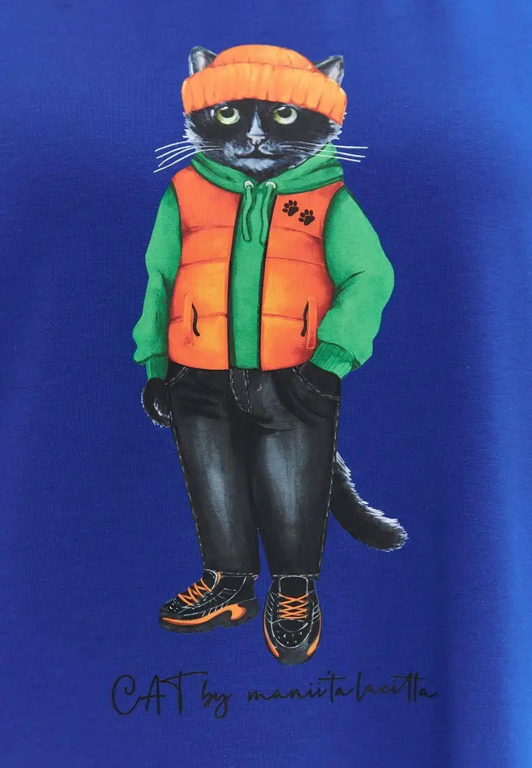 Blue T-shirt Hoodie Cat | T-shirt For Cat Lovers | Cat e Lolette