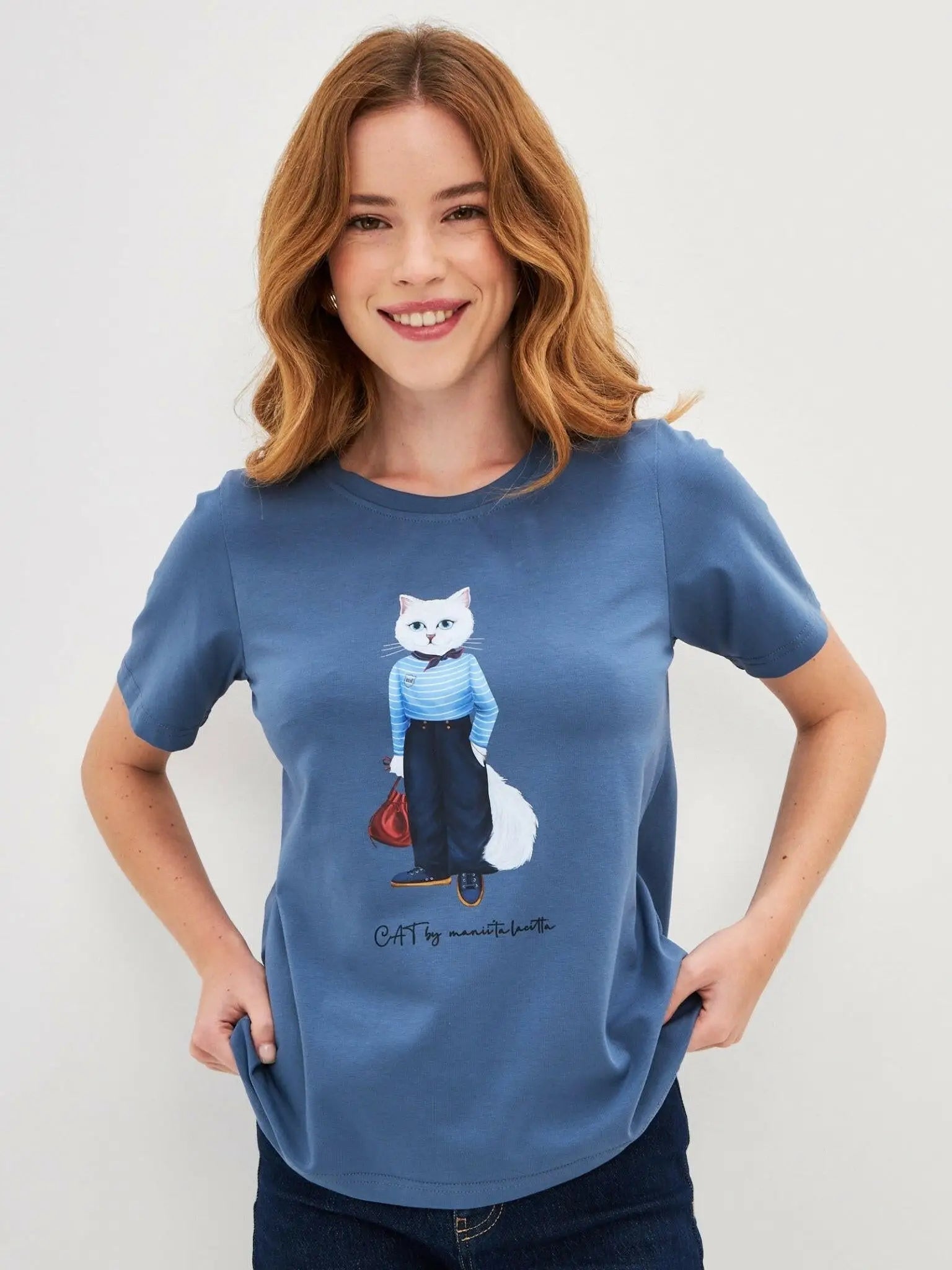 Blue T-shirt Mariner Cat | T-shirt For Cat Lovers | Cat e Lolette