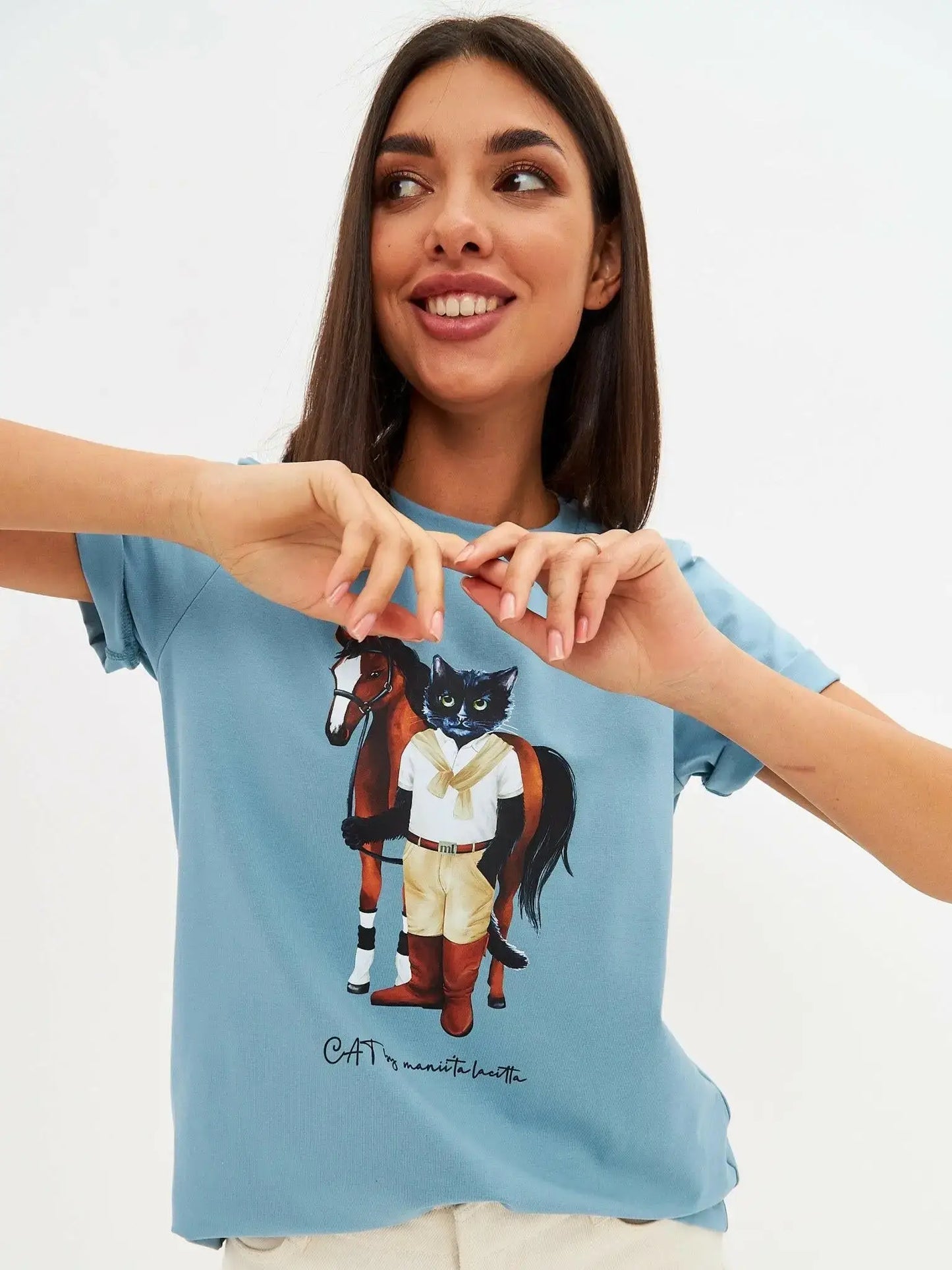 Blue T-shirt Rider Cat | T-shirt For Cat Lovers | Cat e Lolette