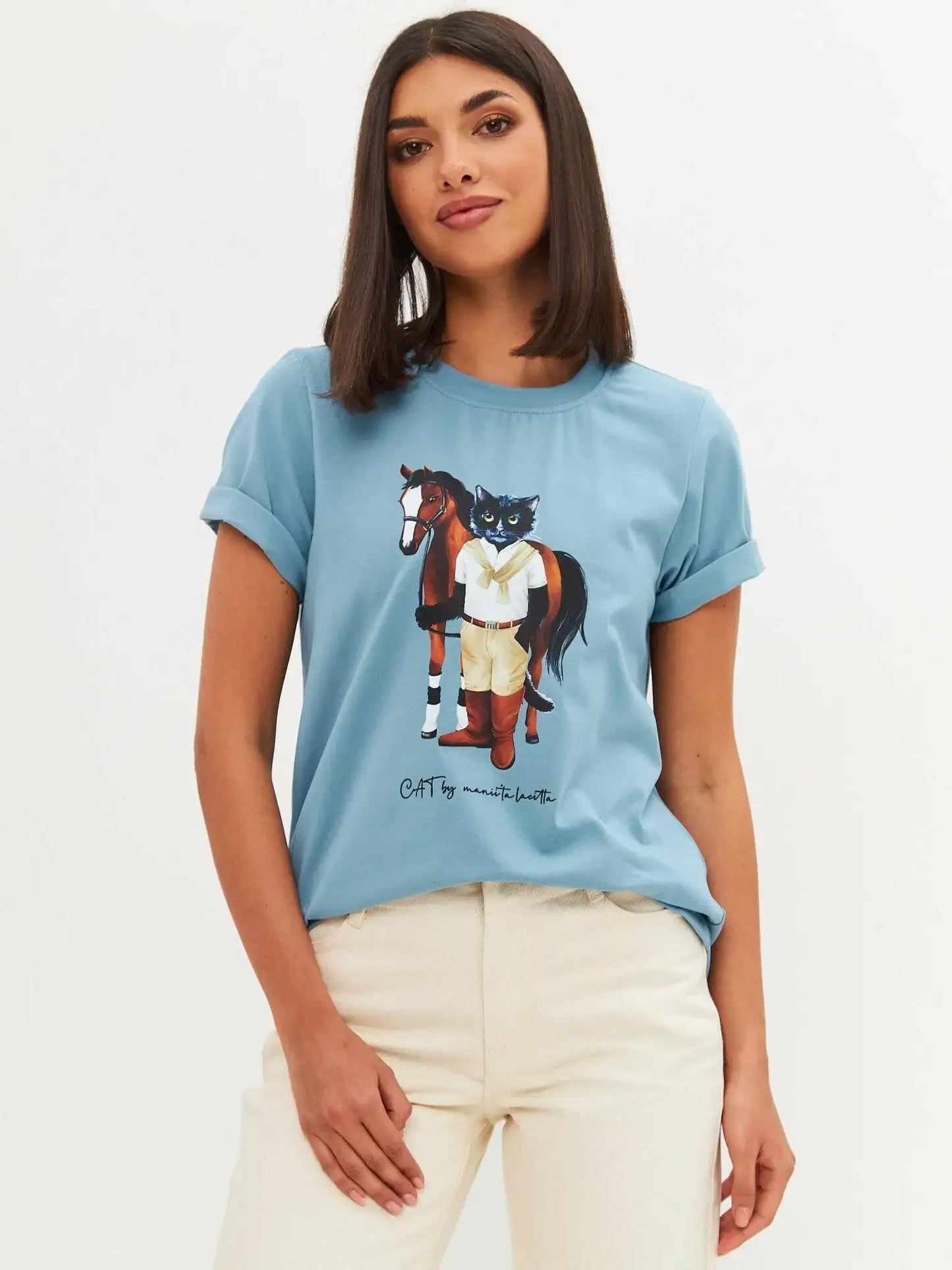 Blue T-shirt Rider Cat | T-shirt For Cat Lovers | Cat e Lolette