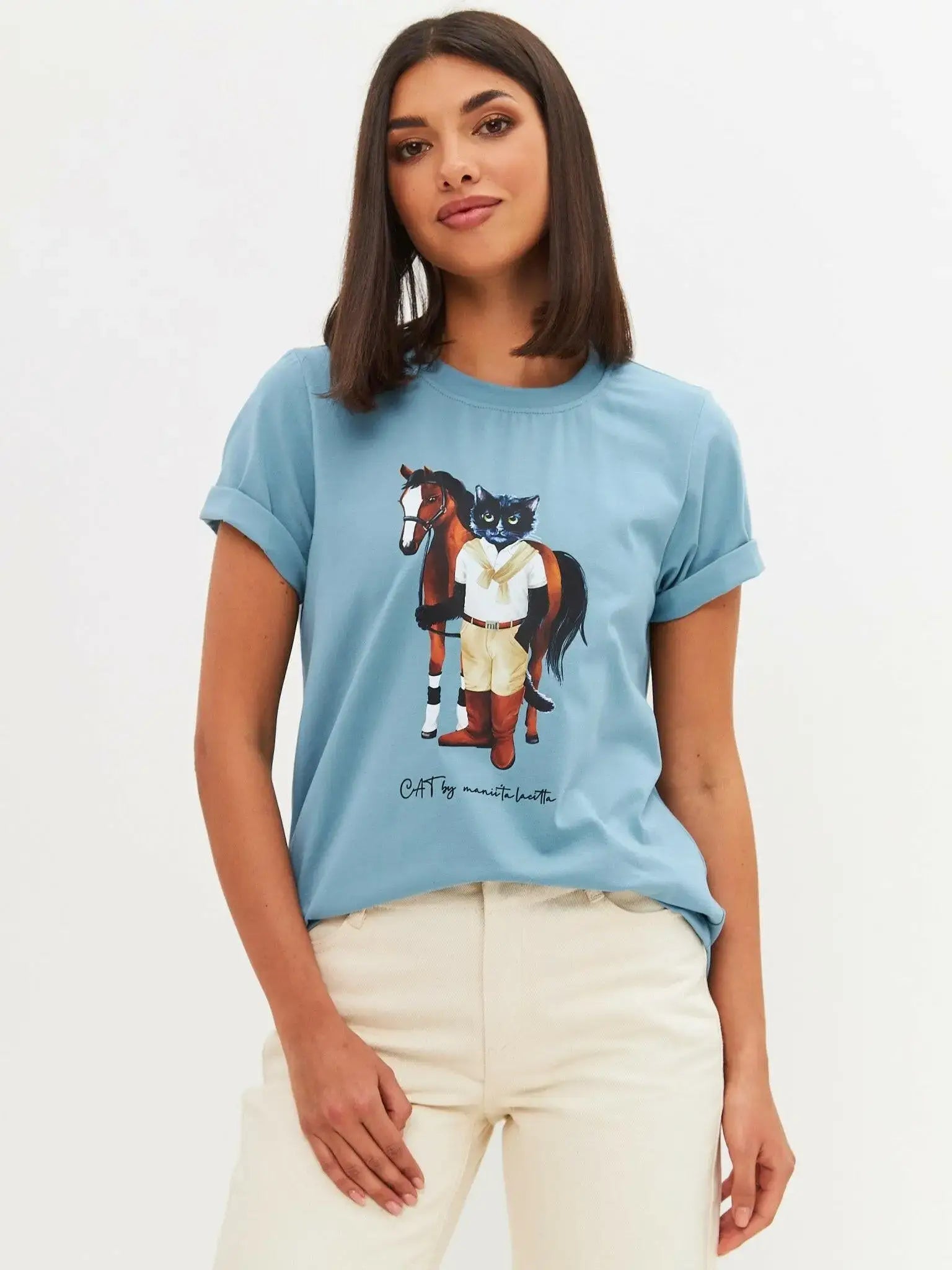 Blue T-shirt Rider Cat | T-shirt For Cat Lovers | Cat e Lolette