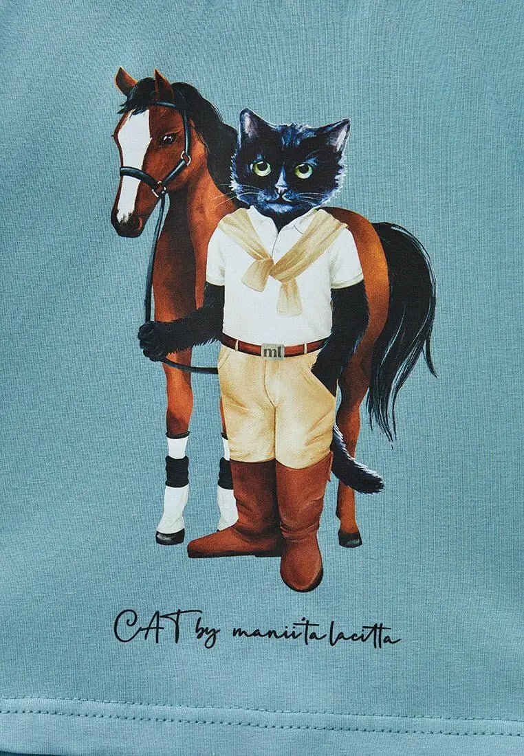 Blue T-shirt Rider Cat | T-shirt For Cat Lovers | Cat e Lolette