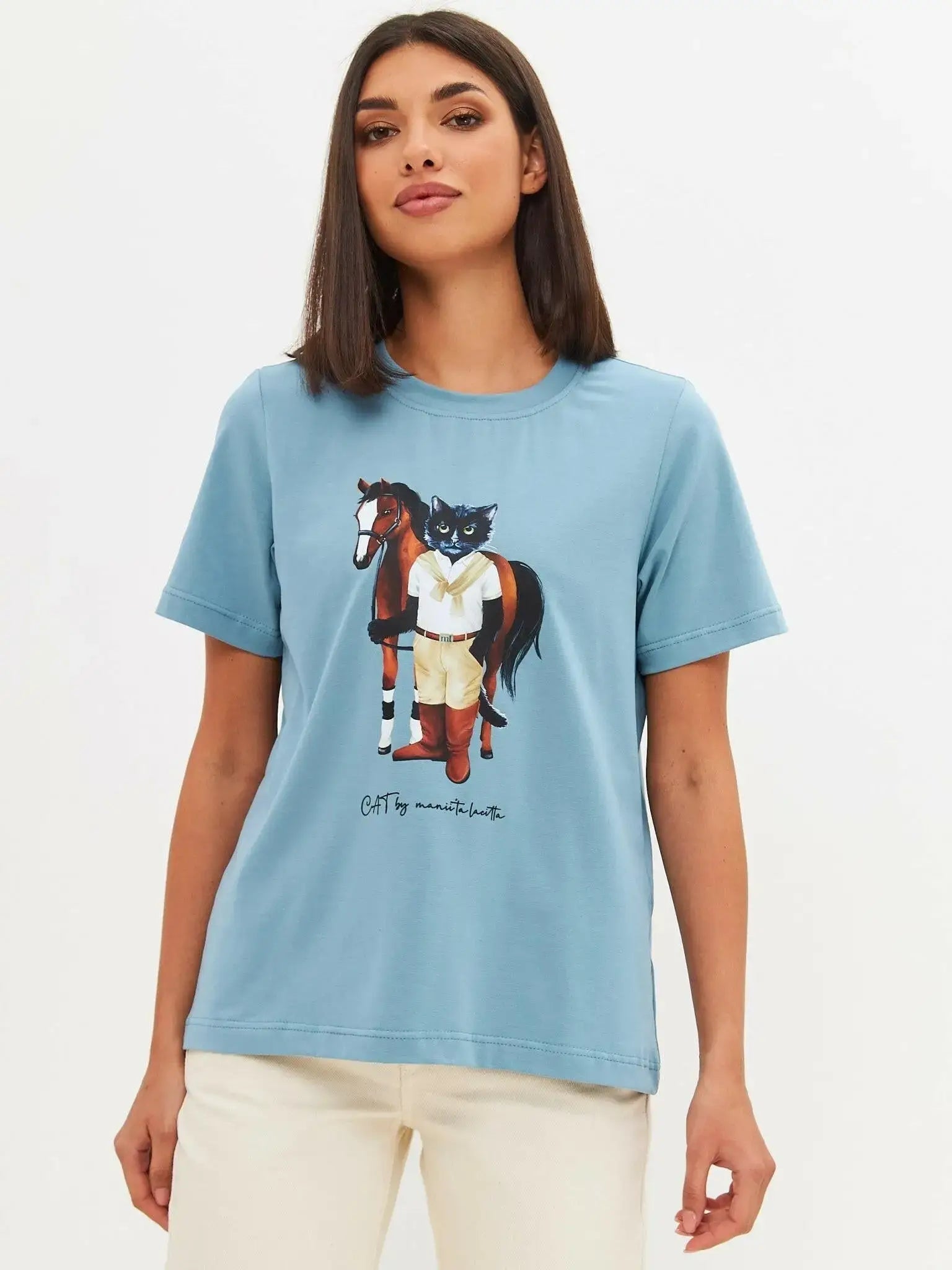 Blue T-shirt Rider Cat | T-shirt For Cat Lovers | Cat e Lolette