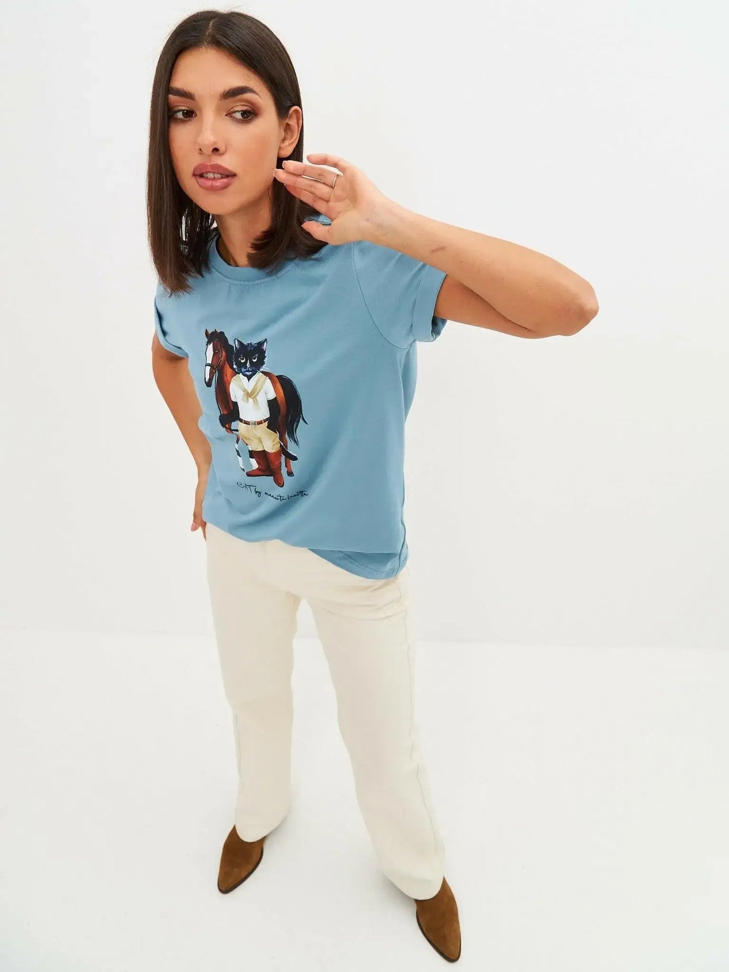 Blue T-shirt Rider Cat | T-shirt For Cat Lovers | Cat e Lolette