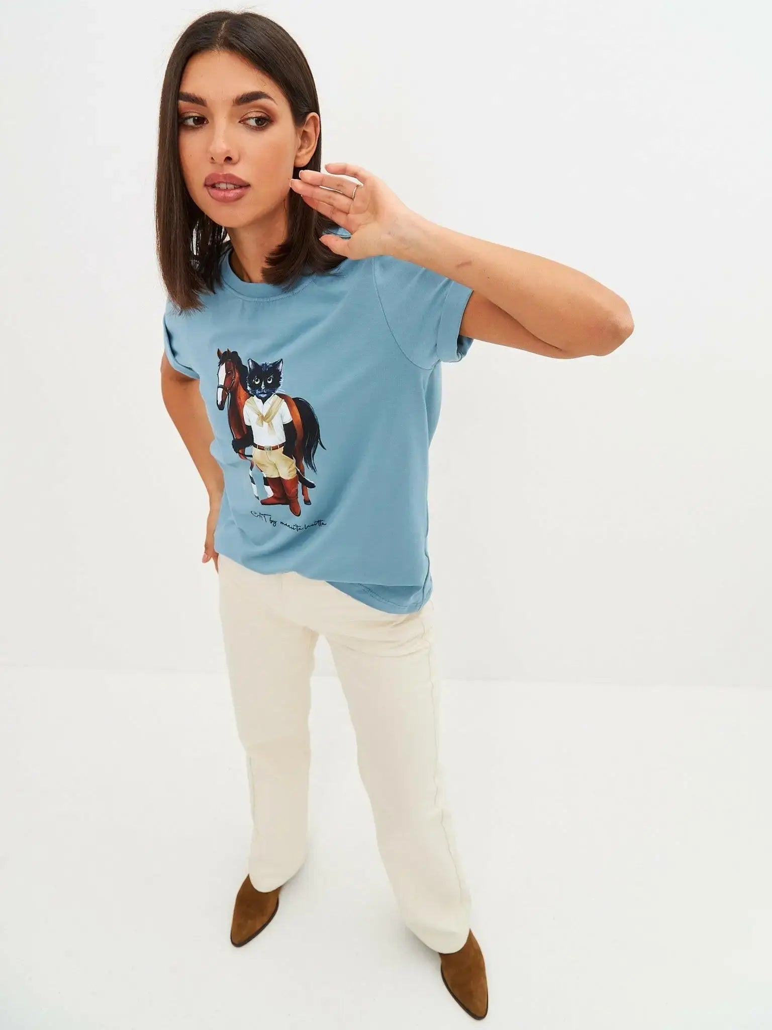 Blue T-shirt Rider Cat | T-shirt For Cat Lovers | Cat e Lolette