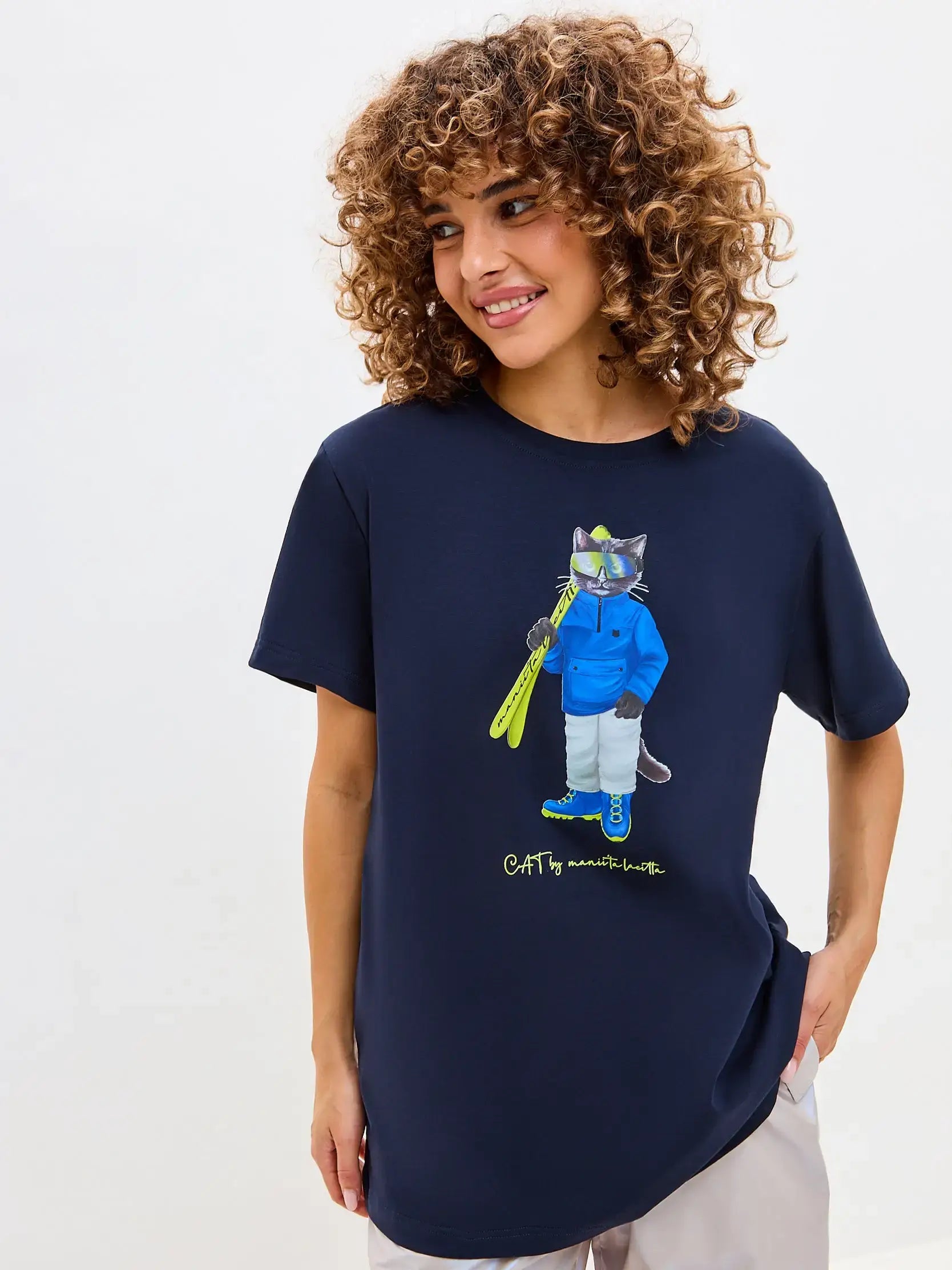 Blue T-shirt Ski Cat | T-shirt For Cat Lovers | Cat e Lolette