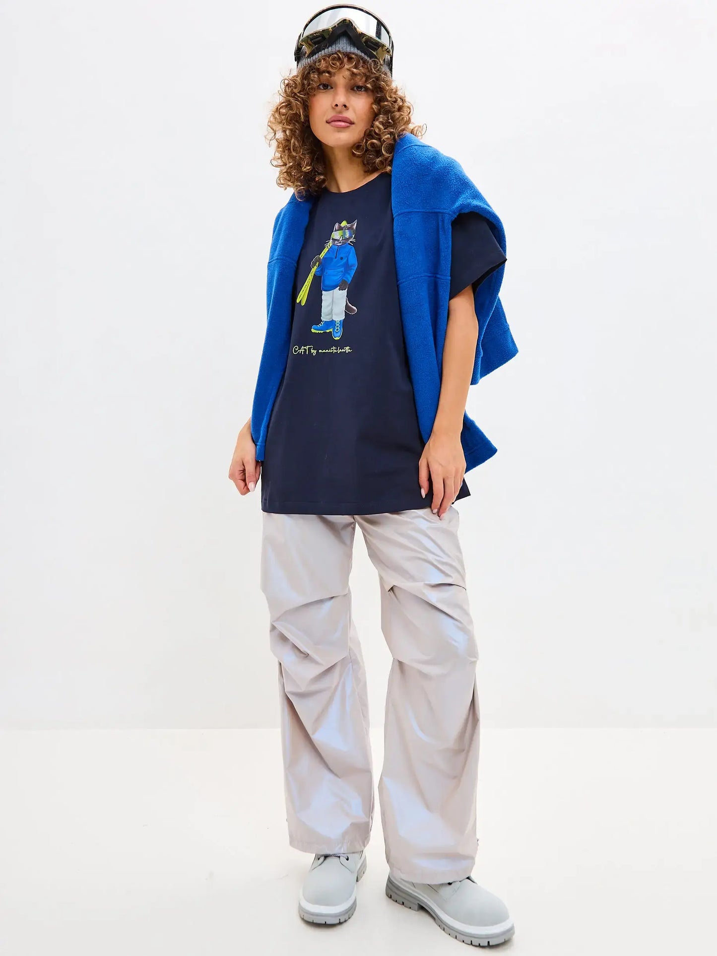Blue T-shirt Ski Cat | T-shirt For Cat Lovers | Cat e Lolette