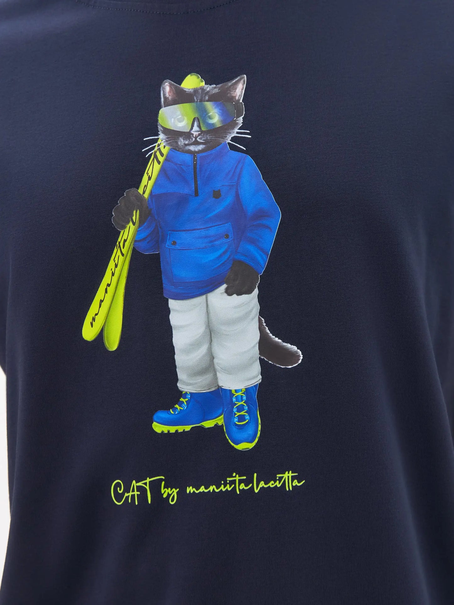 Blue T-shirt Ski Cat | T-shirt For Cat Lovers | Cat e Lolette