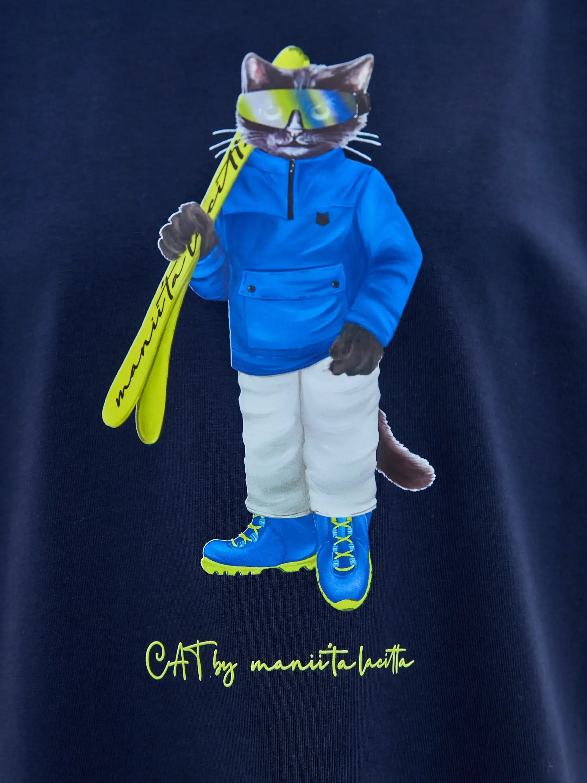 Blue T-shirt Ski Cat | T-shirt For Cat Lovers | Cat e Lolette