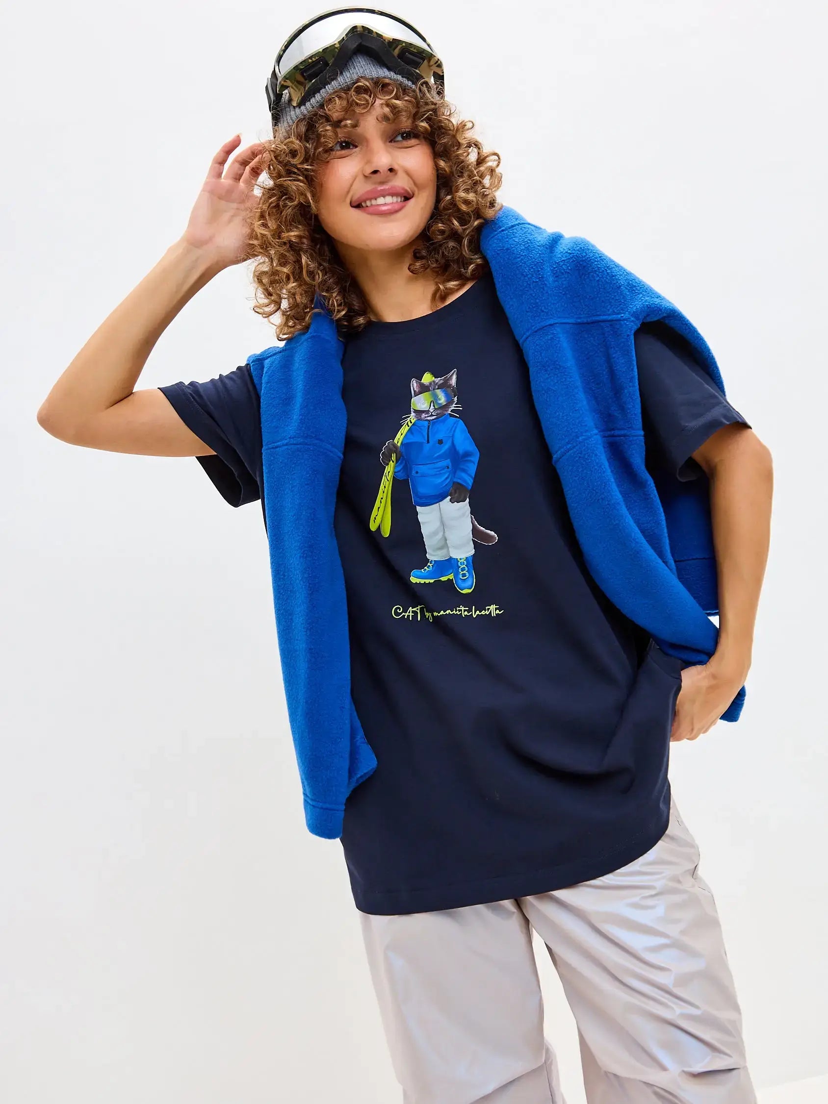 Blue T-shirt Ski Cat | T-shirt For Cat Lovers | Cat e Lolette