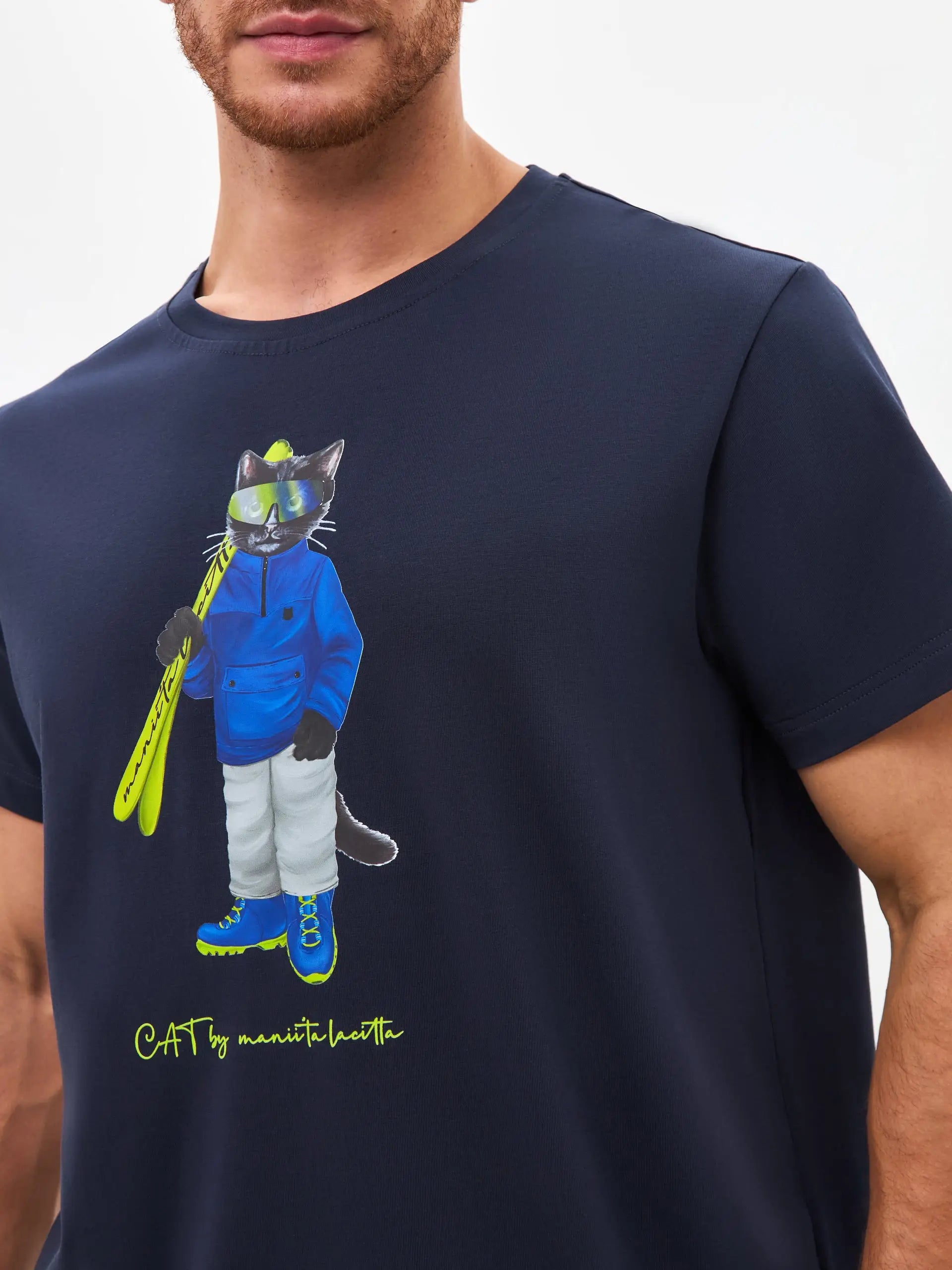 Blue T-shirt Ski Cat | T-shirt For Cat Lovers | Cat e Lolette
