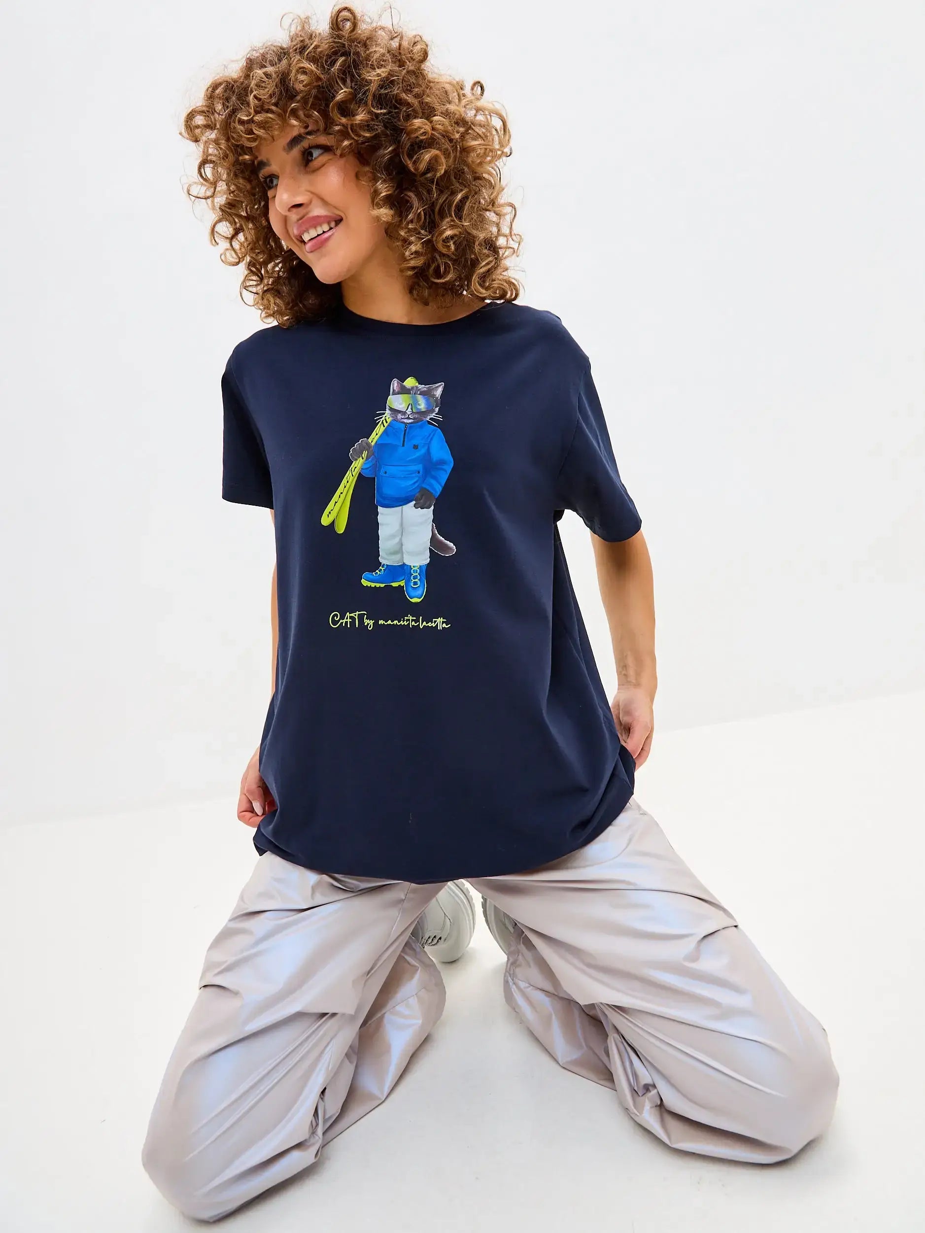 Blue T-shirt Ski Cat | T-shirt For Cat Lovers | Cat e Lolette