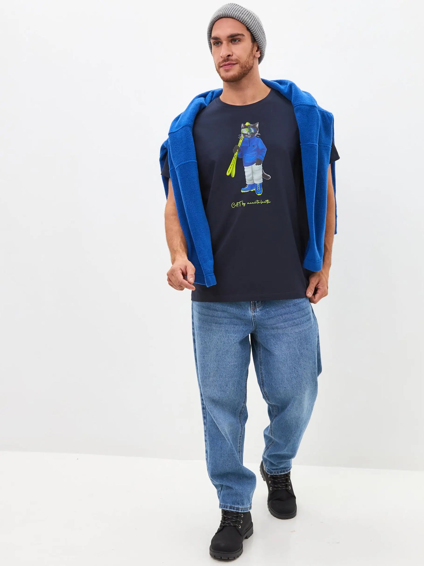 Blue T-shirt Ski Cat | T-shirt For Cat Lovers | Cat e Lolette