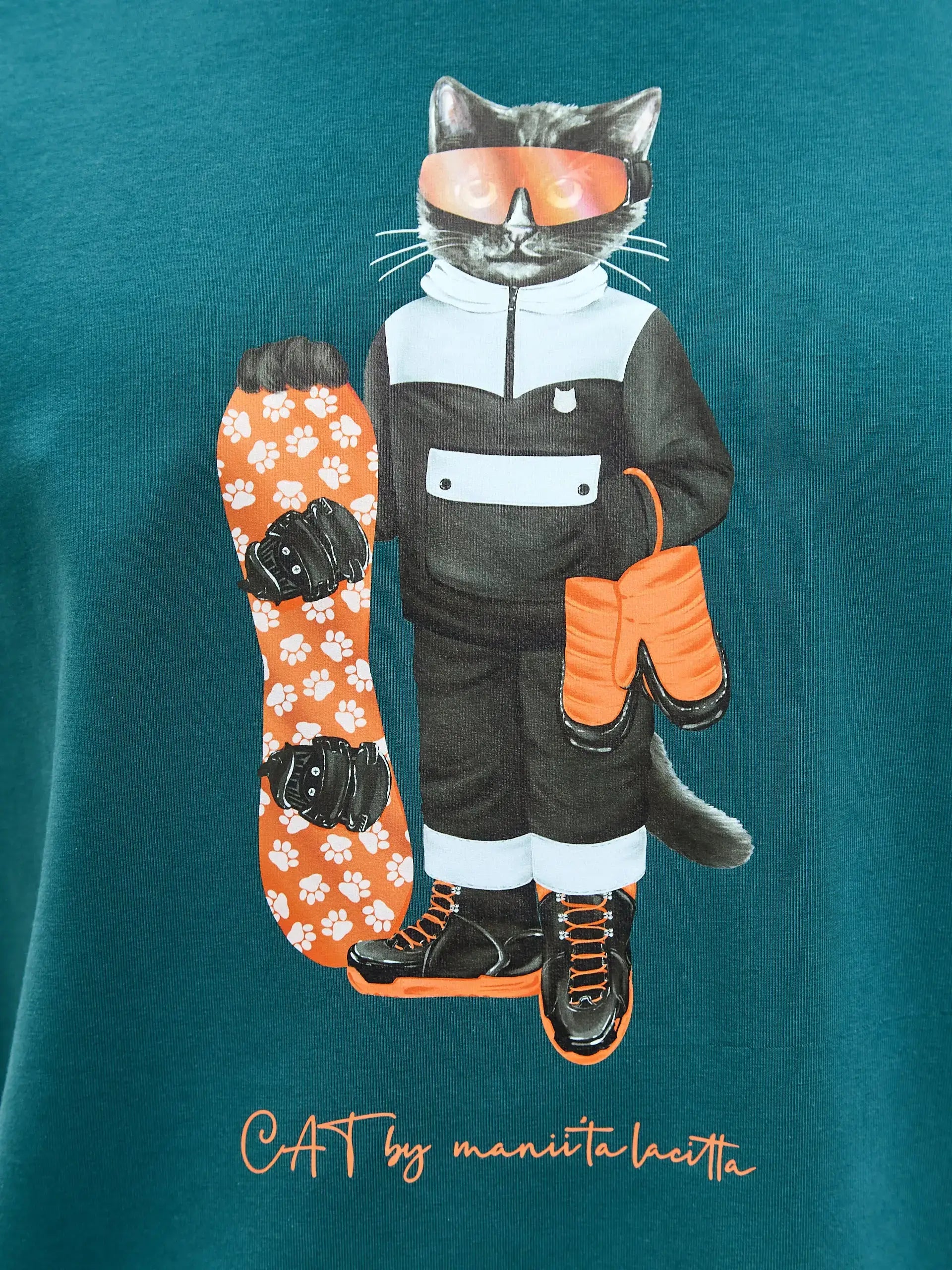 Blue T-shirt Snowboard Cat | T-shirt For Cat Lovers | Cat e Lolette