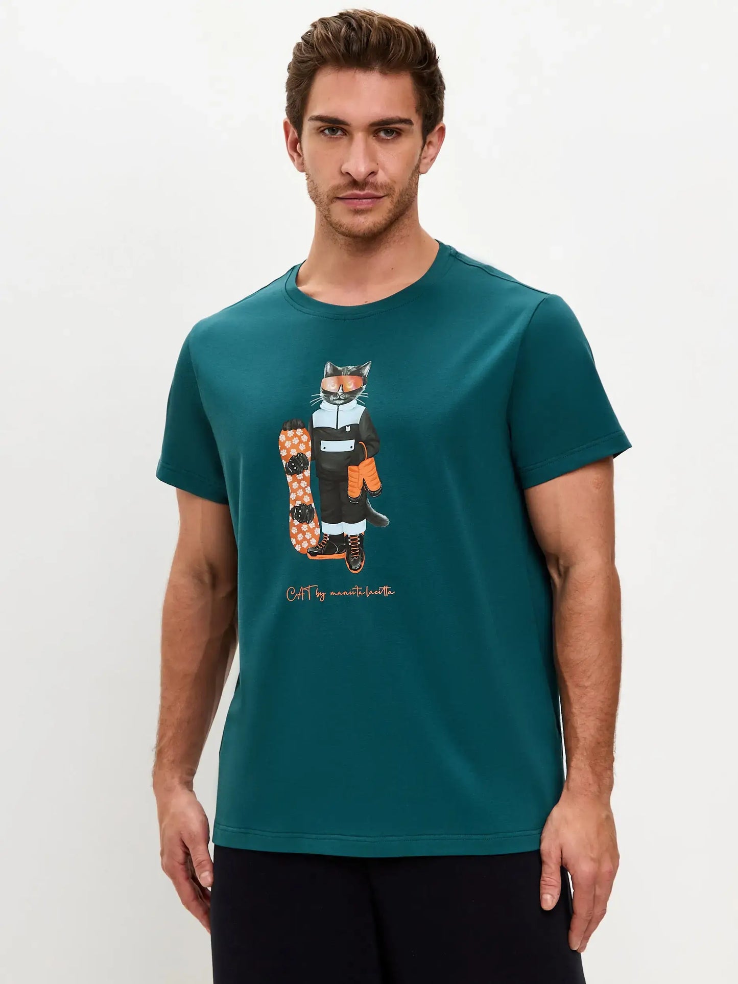 Blue T-shirt Snowboard Cat | T-shirt For Cat Lovers | Cat e Lolette