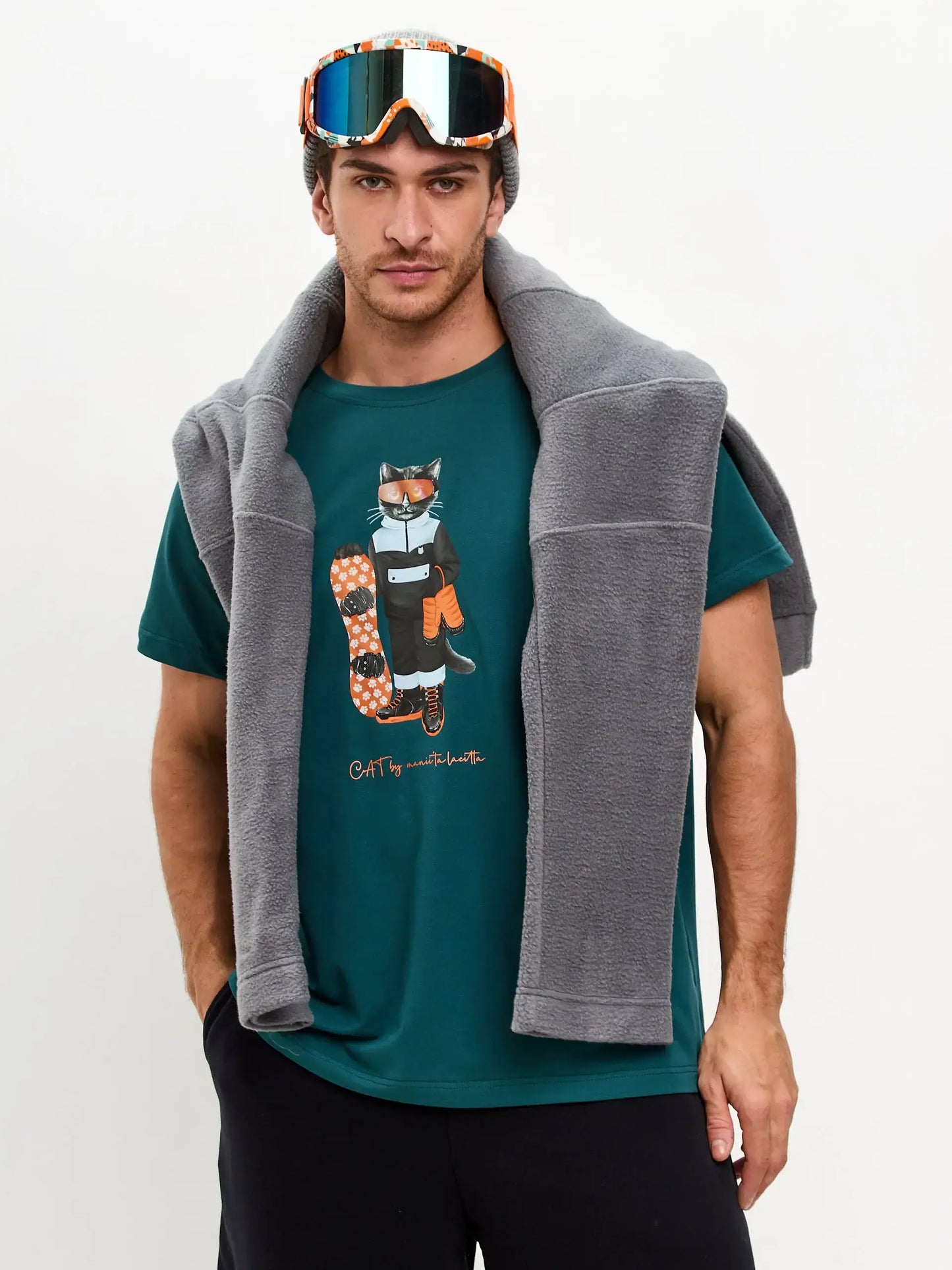 Blue T-shirt Snowboard Cat | T-shirt For Cat Lovers | Cat e Lolette