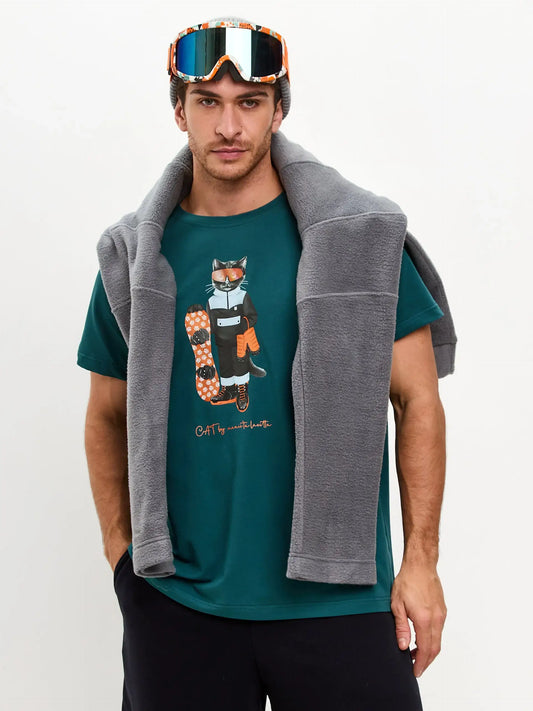 Blue T-shirt Snowboard Cat | T-shirt For Cat Lovers | Cat e Lolette