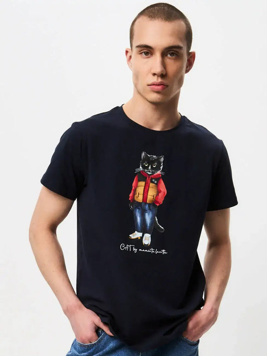 Blue T-shirt Sport Casual Cat | T-shirt For Cat Lovers | Cat e Lolette