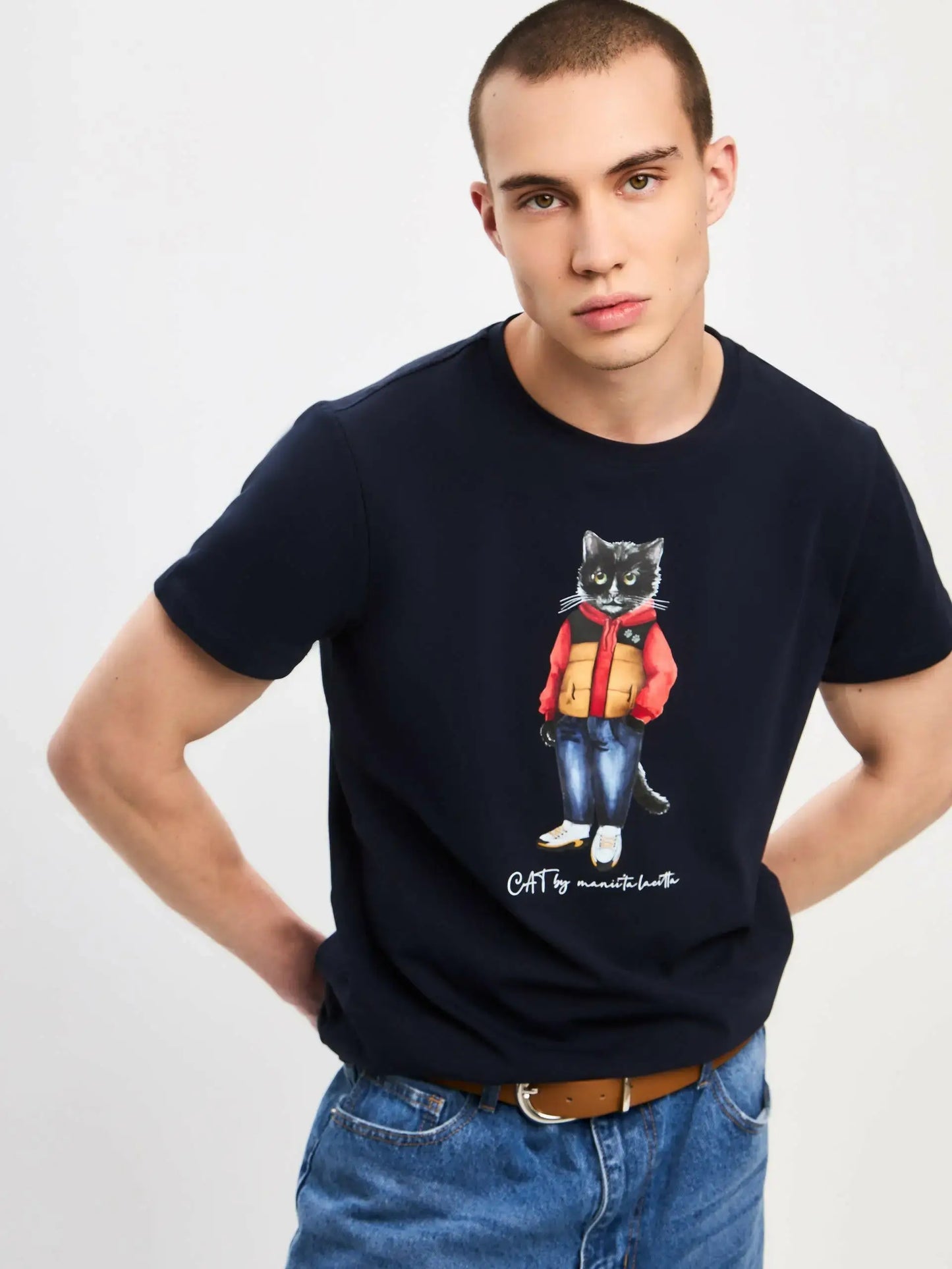 Blue T-shirt Sport Casual Cat | T-shirt For Cat Lovers | Cat e Lolette