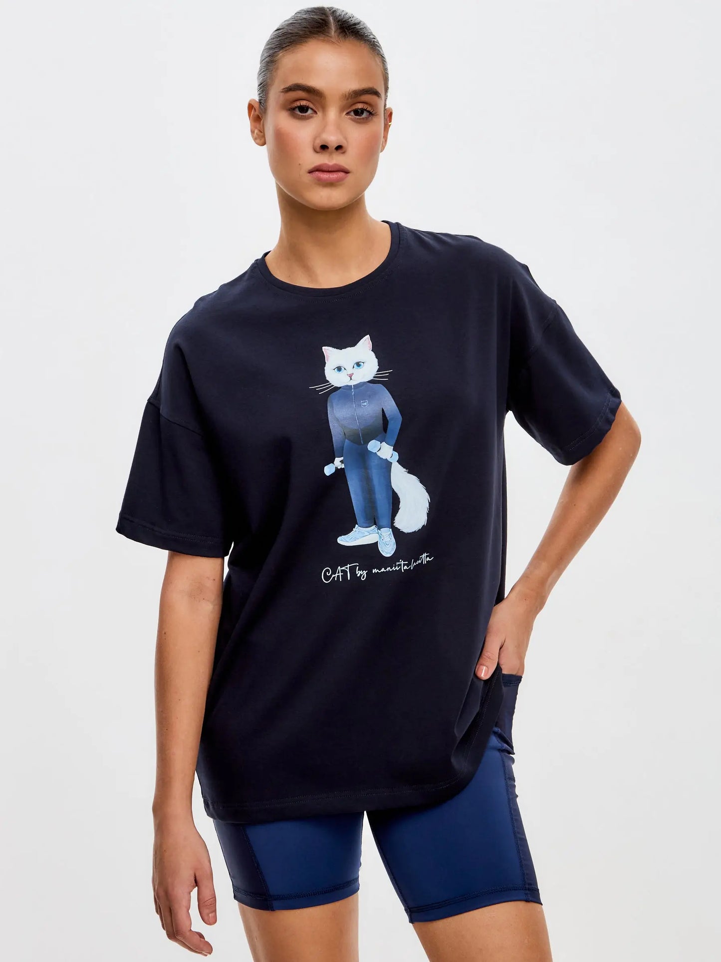 Blue T-shirt Sport White Cat | T-shirt For Cat Lovers | Cat e Lolette