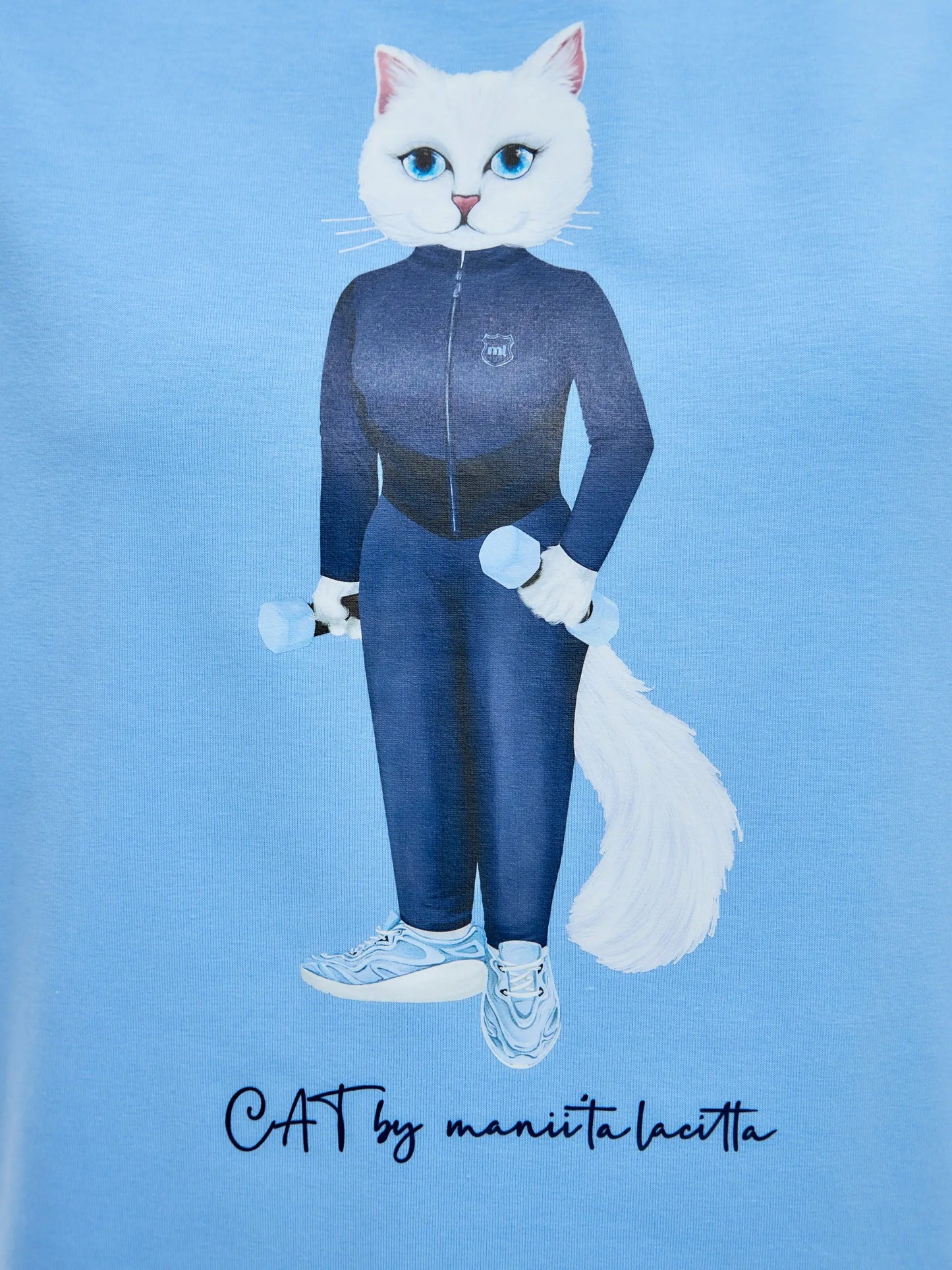 Blue T-shirt Sport White Cat | T-shirt For Cat Lovers | Cat e Lolette