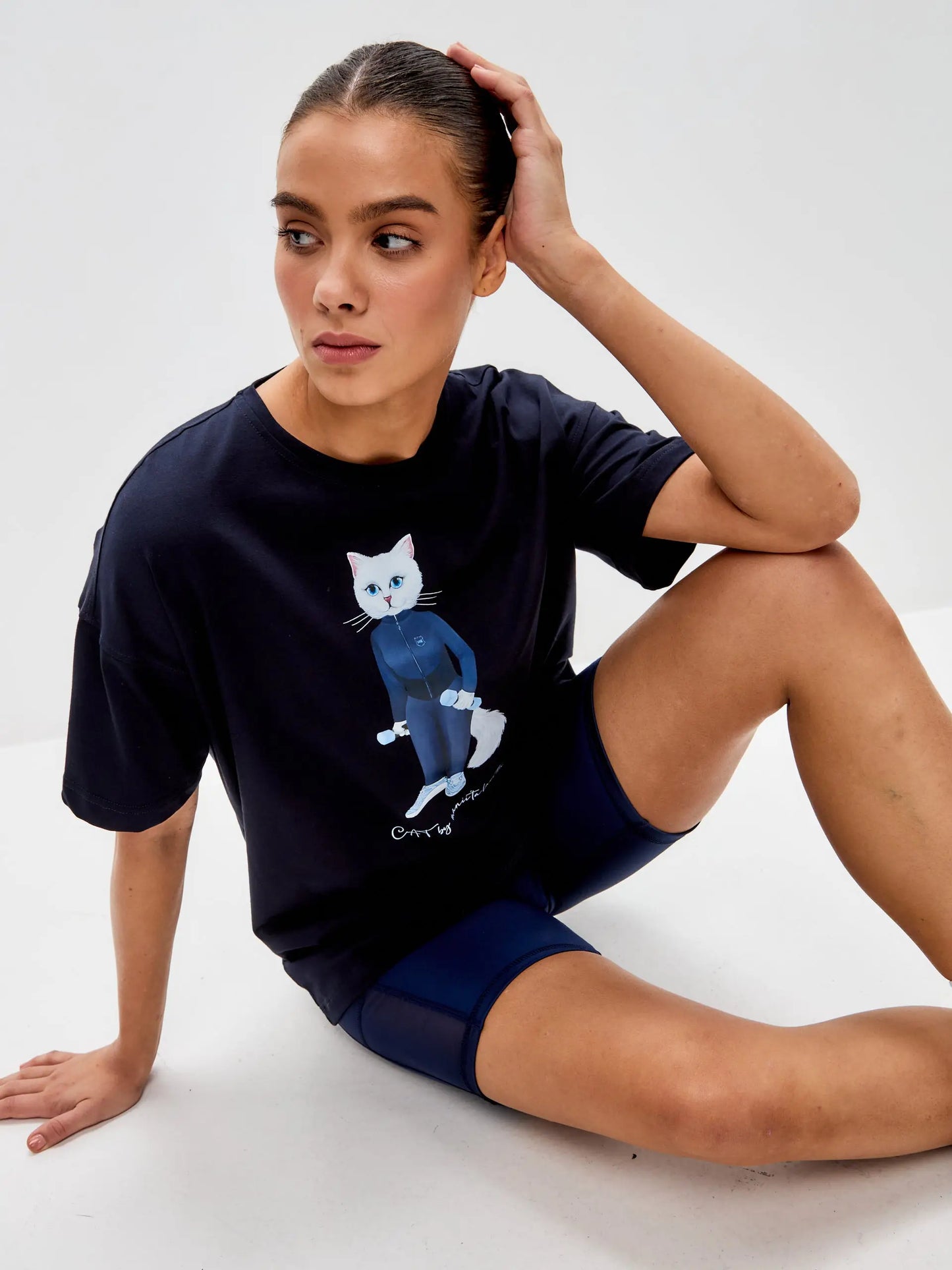 Blue T-shirt Sport White Cat | T-shirt For Cat Lovers | Cat e Lolette
