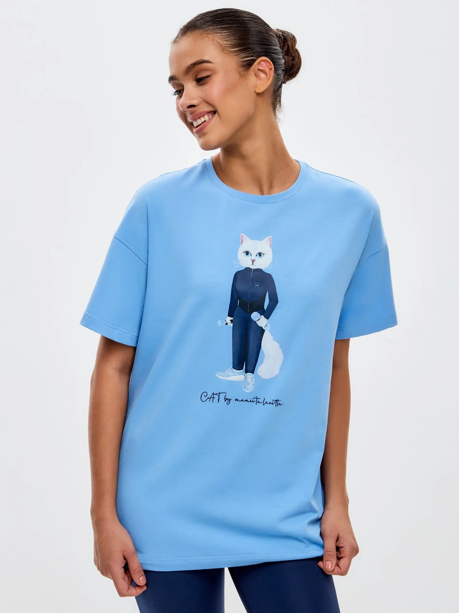 Blue T-shirt Sport White Cat | T-shirt For Cat Lovers | Cat e Lolette