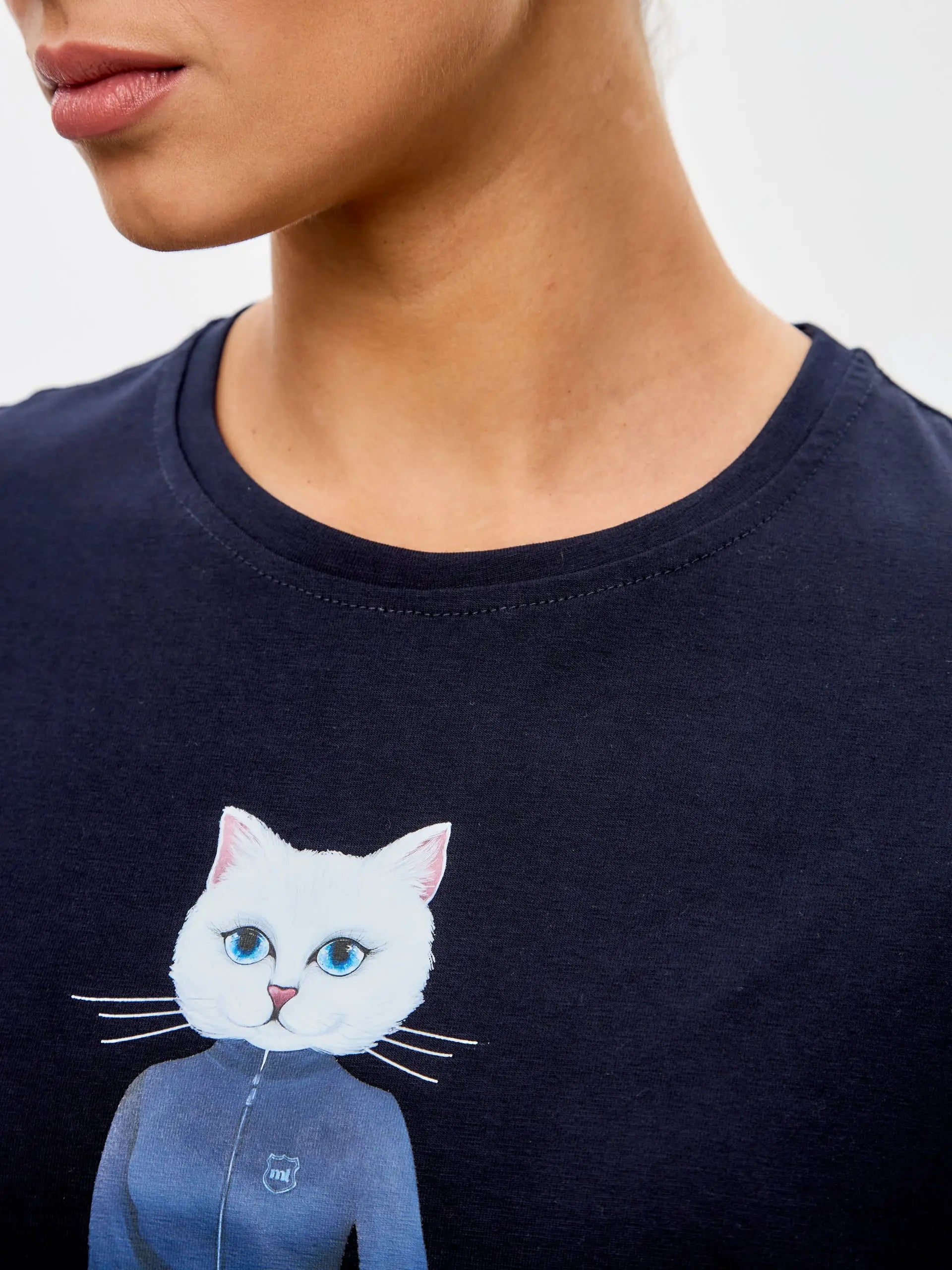 Blue T-shirt Sport White Cat | T-shirt For Cat Lovers | Cat e Lolette