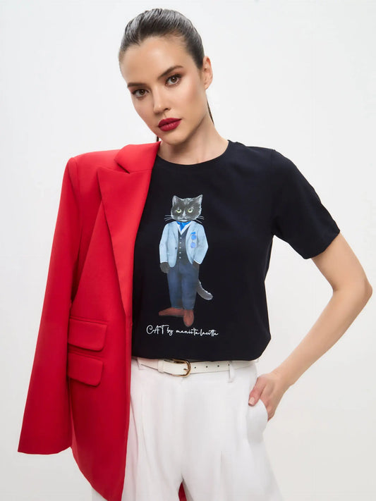 Blue T-shirt Suit Cat | T-shirt For Cat Lovers | Cat e Lolette